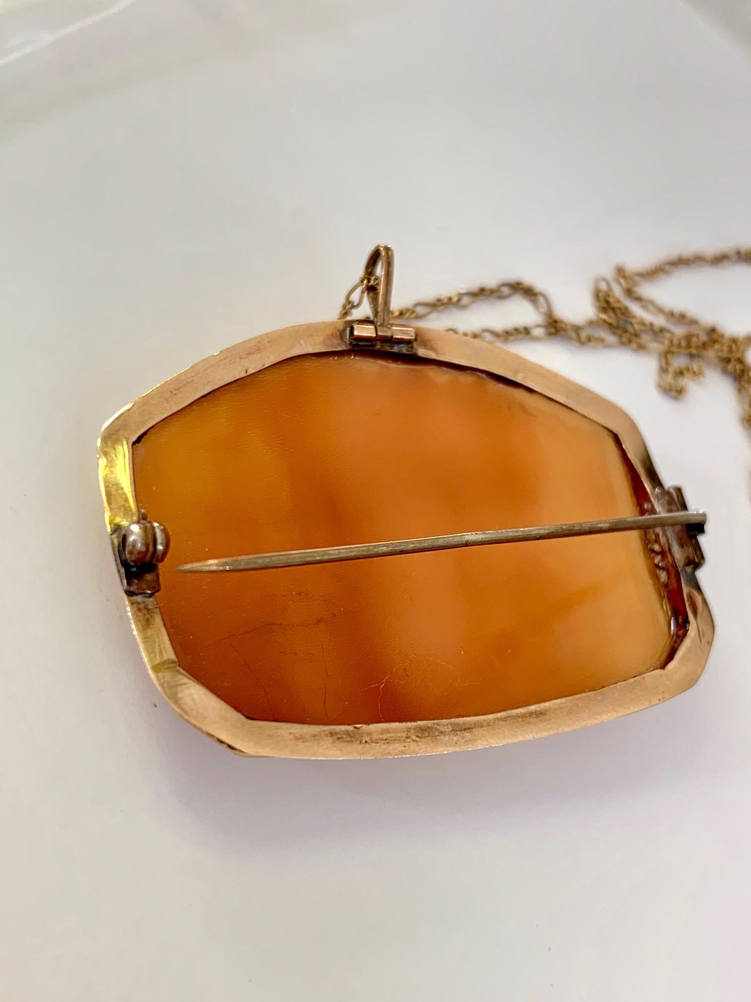 Victorian Shell Cameo Pin and Pendant in 14 Karat Yellow Gold In Good Condition In St. Louis Park, MN