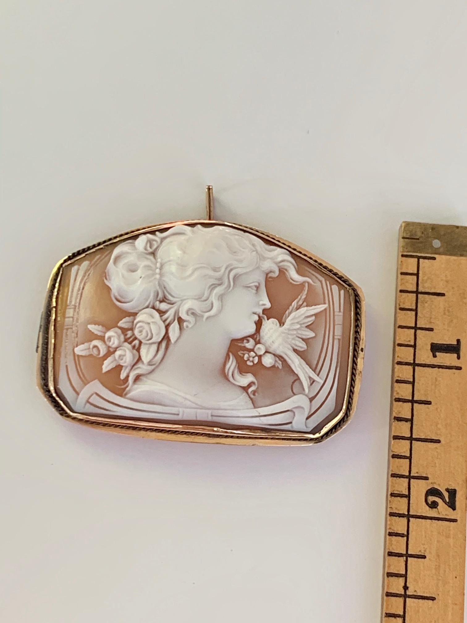 Victorian Shell Cameo Pin and Pendant in 14 Karat Yellow Gold 1