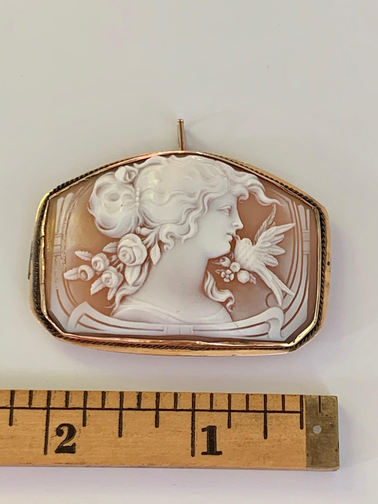 Victorian Shell Cameo Pin and Pendant in 14 Karat Yellow Gold 2