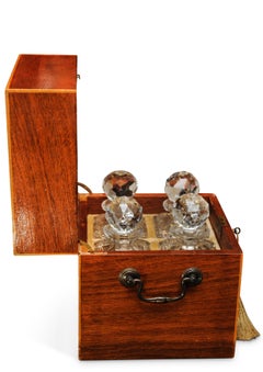 Victorian Sheraton Revival Inlaid Decanter Box, With Four Atlantis Decanters