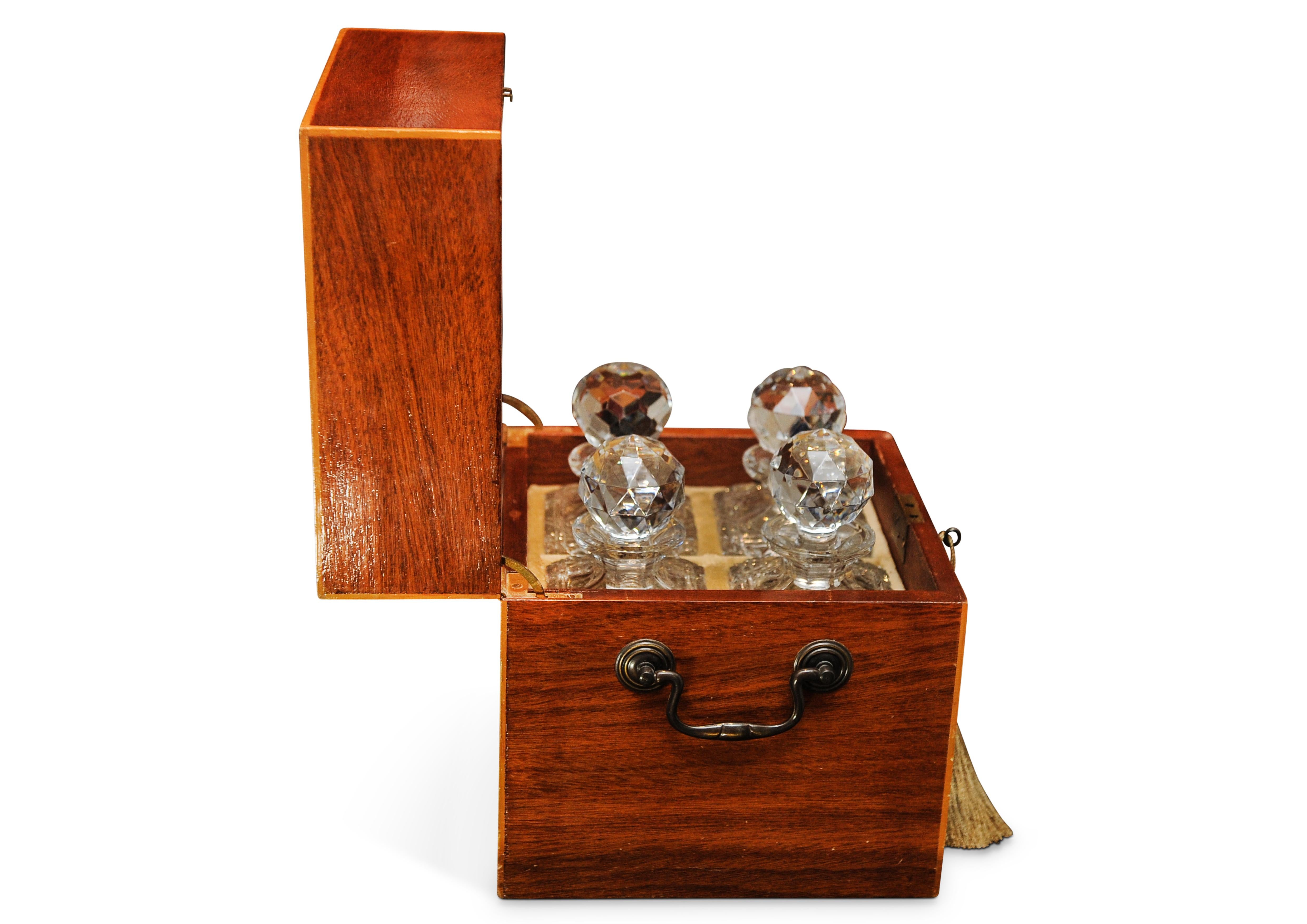 19th Century Victorian Sheraton Revival Inlaid Decanter Box, With Four Atlantis Decanters For Sale