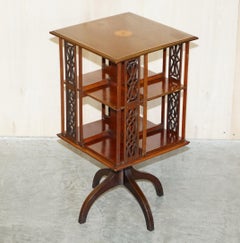 Victorian Sheraton Revival Hardwood & Satinwood Revolving Book Side End Table