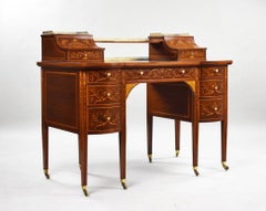 Victorian Sheraton Revival Marquetry Inlaid Carlton House Desk