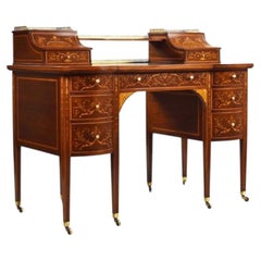 Victorian Sheraton Revival Marquetry Inlaid Carlton House Desk