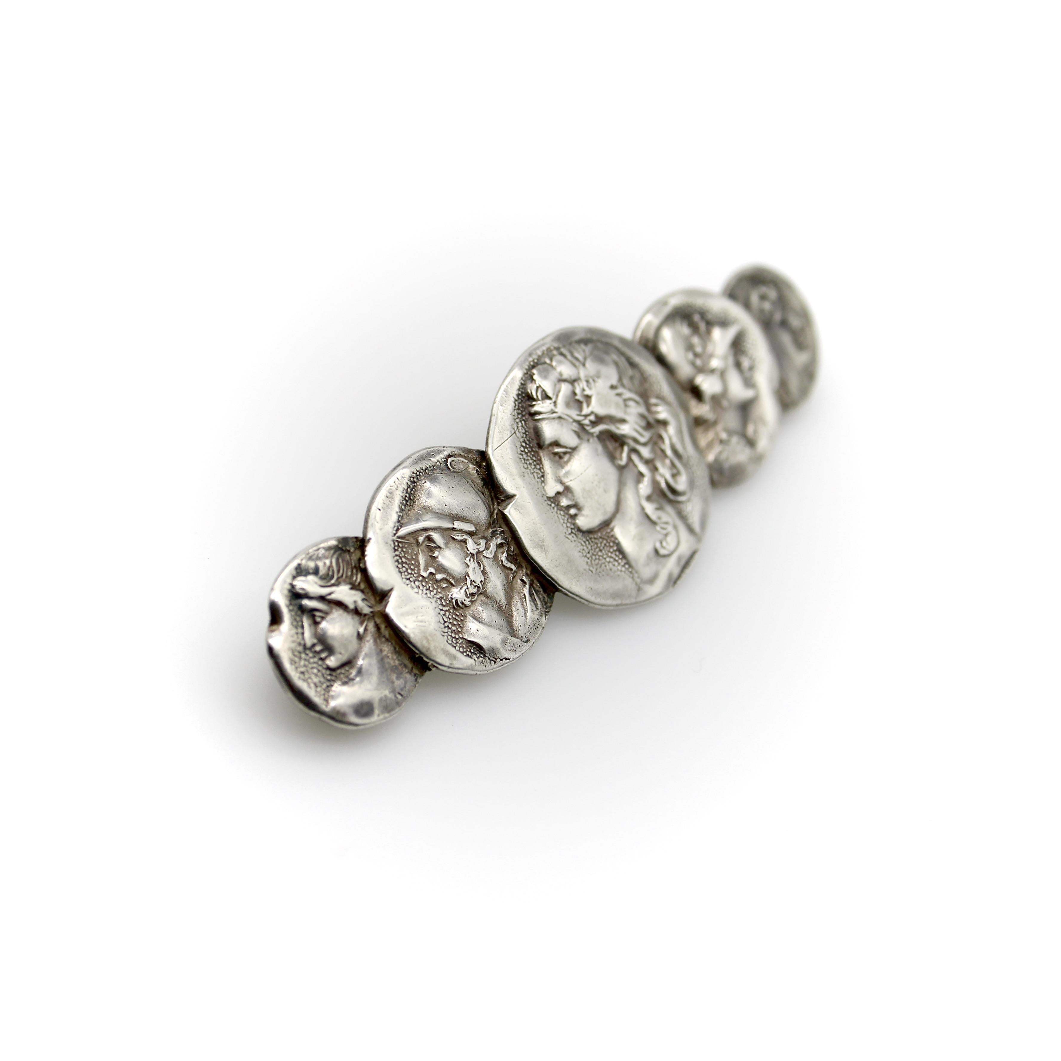 Vittoriano Spilla vittoriana Shiebler in argento sterling con medaglione Etrusco/Homerico in vendita