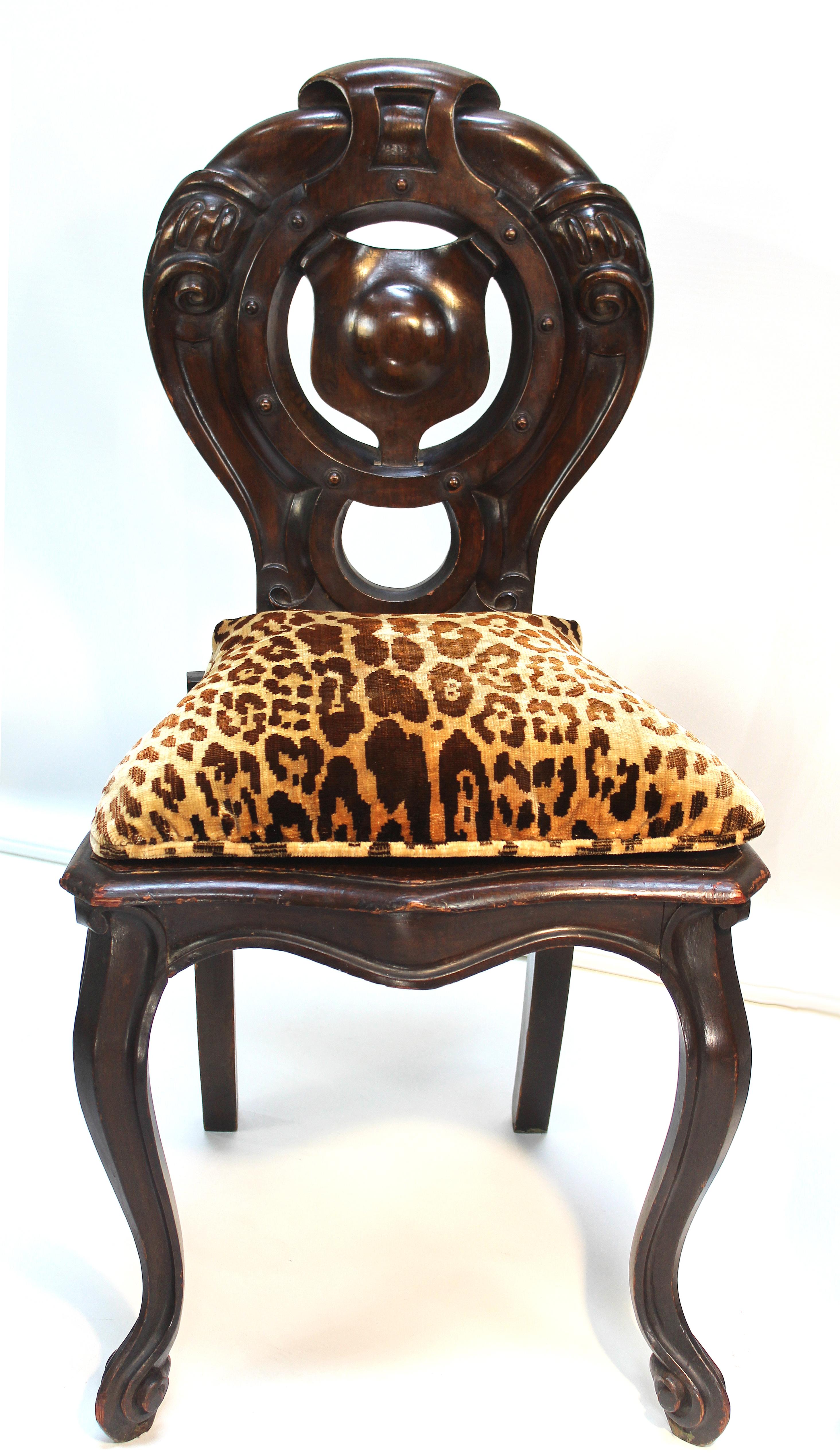 Late Victorian Victorian Shield Back Boudoir Chairs with Loose Velvet Animal Print Cushions