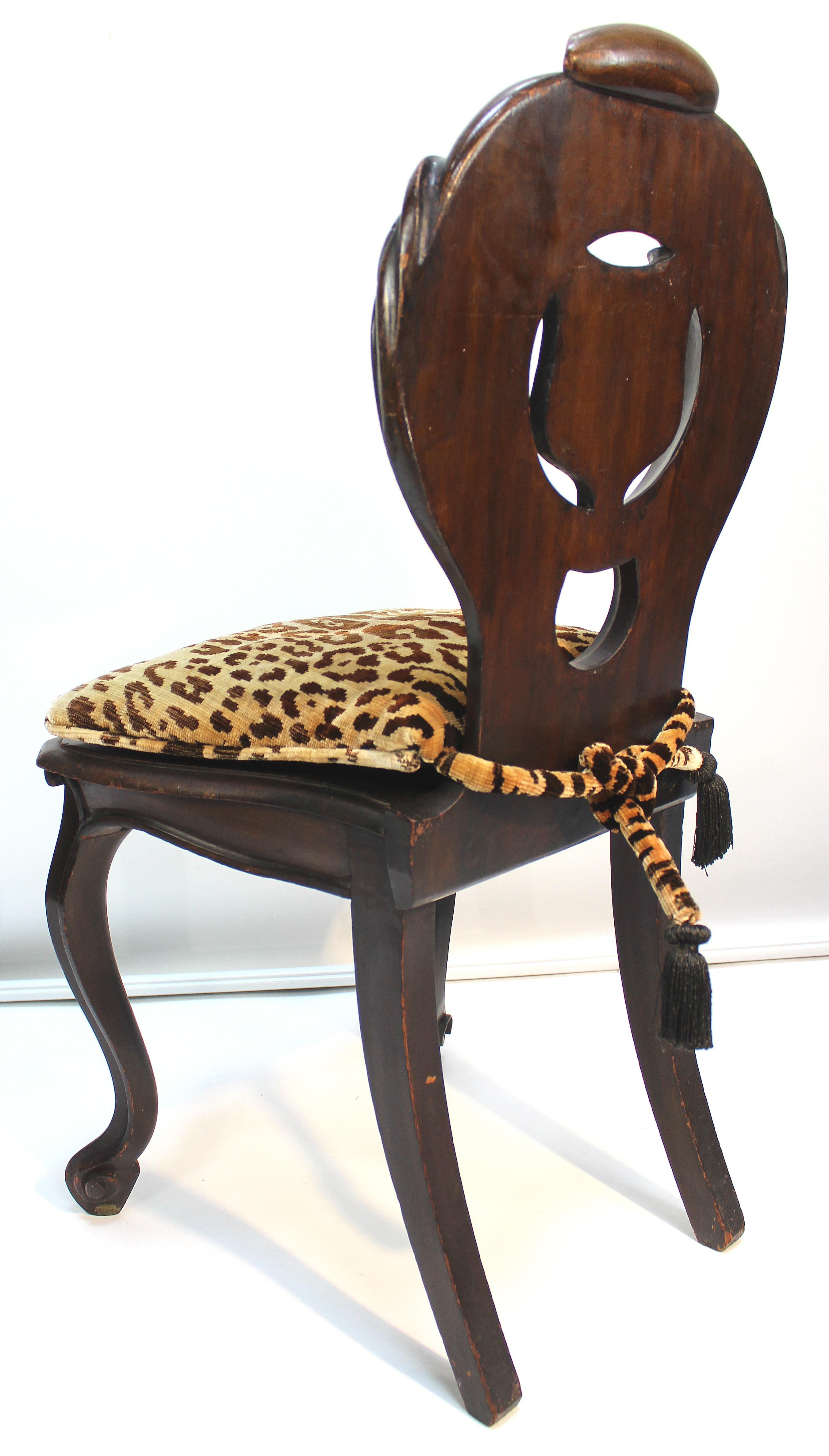 Victorian Shield Back Boudoir Chairs with Loose Velvet Animal Print Cushions In Good Condition In Miami, FL