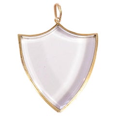 Victorian Shield Glass Locket, Antique Escutcheon Medallion, Antique Pendant