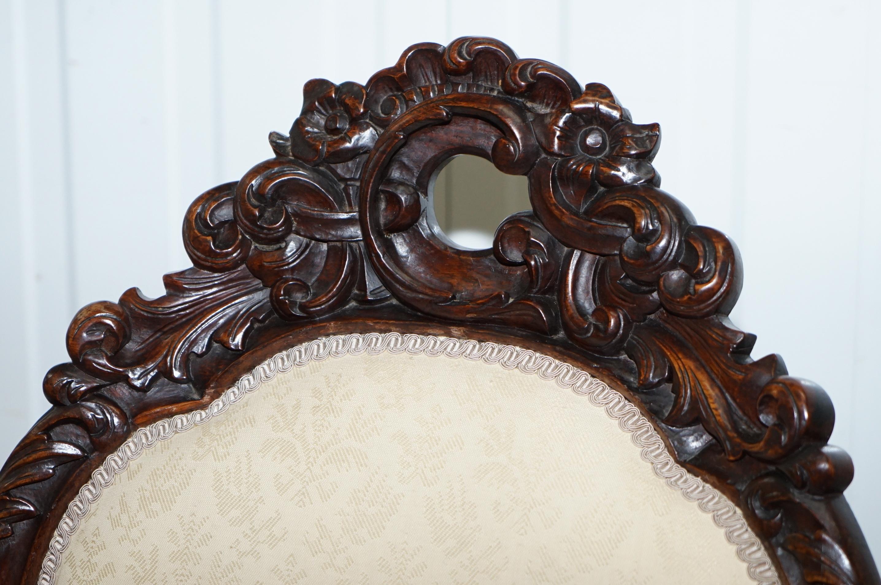 Hand-Crafted Victorian Show Frame Lion Carved Walnut Salon Armchair Embroidered Upholstery For Sale