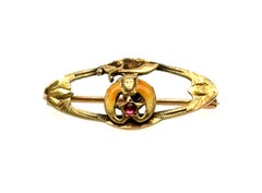 Victorian Shriner's Masonic Mason Enamel Ruby Pin Brooch Yellow Gold Antique