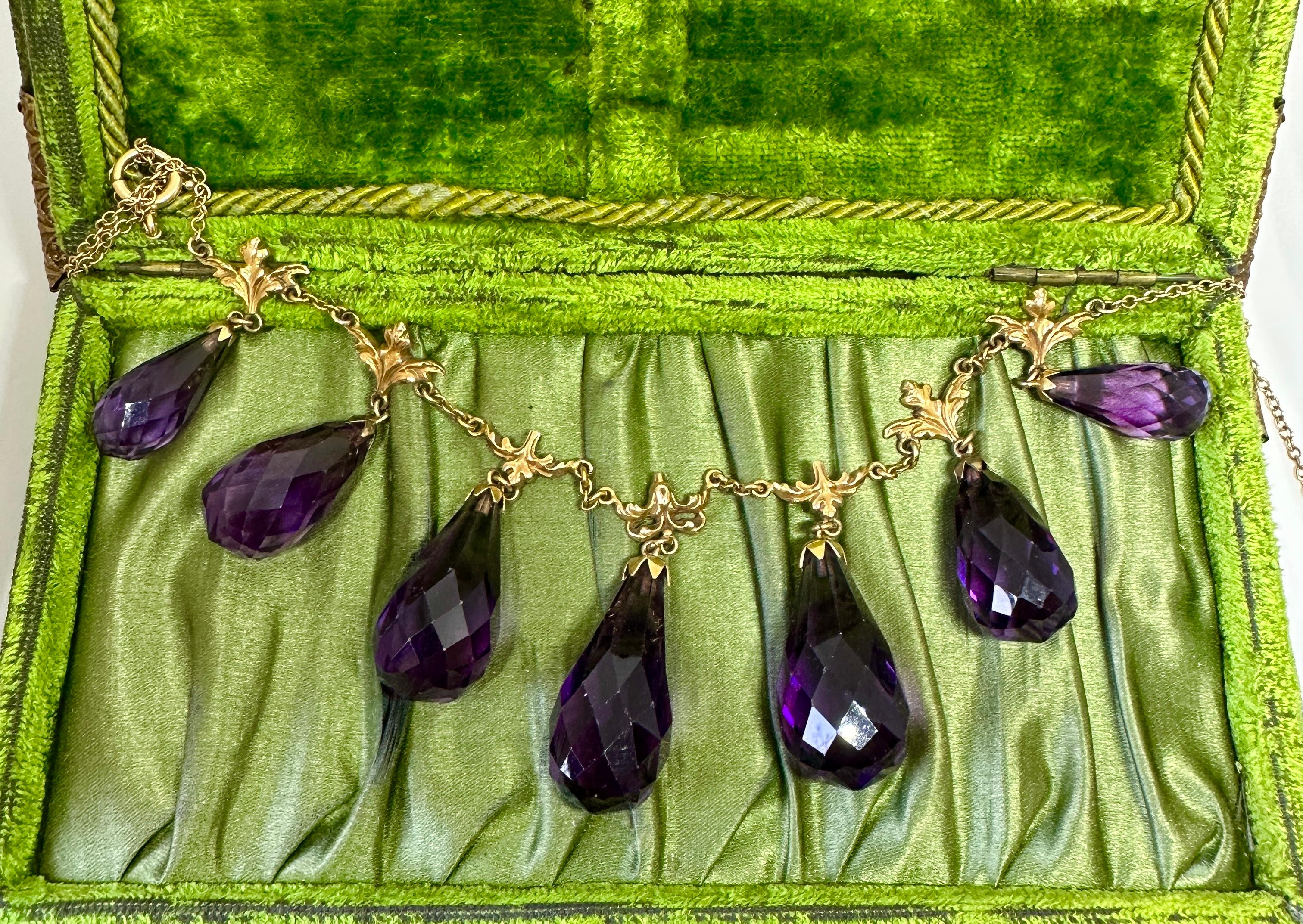 Victorian Siberian Amethyst Briolette Necklace Antique Fringe Drop 14 Karat Gold 5