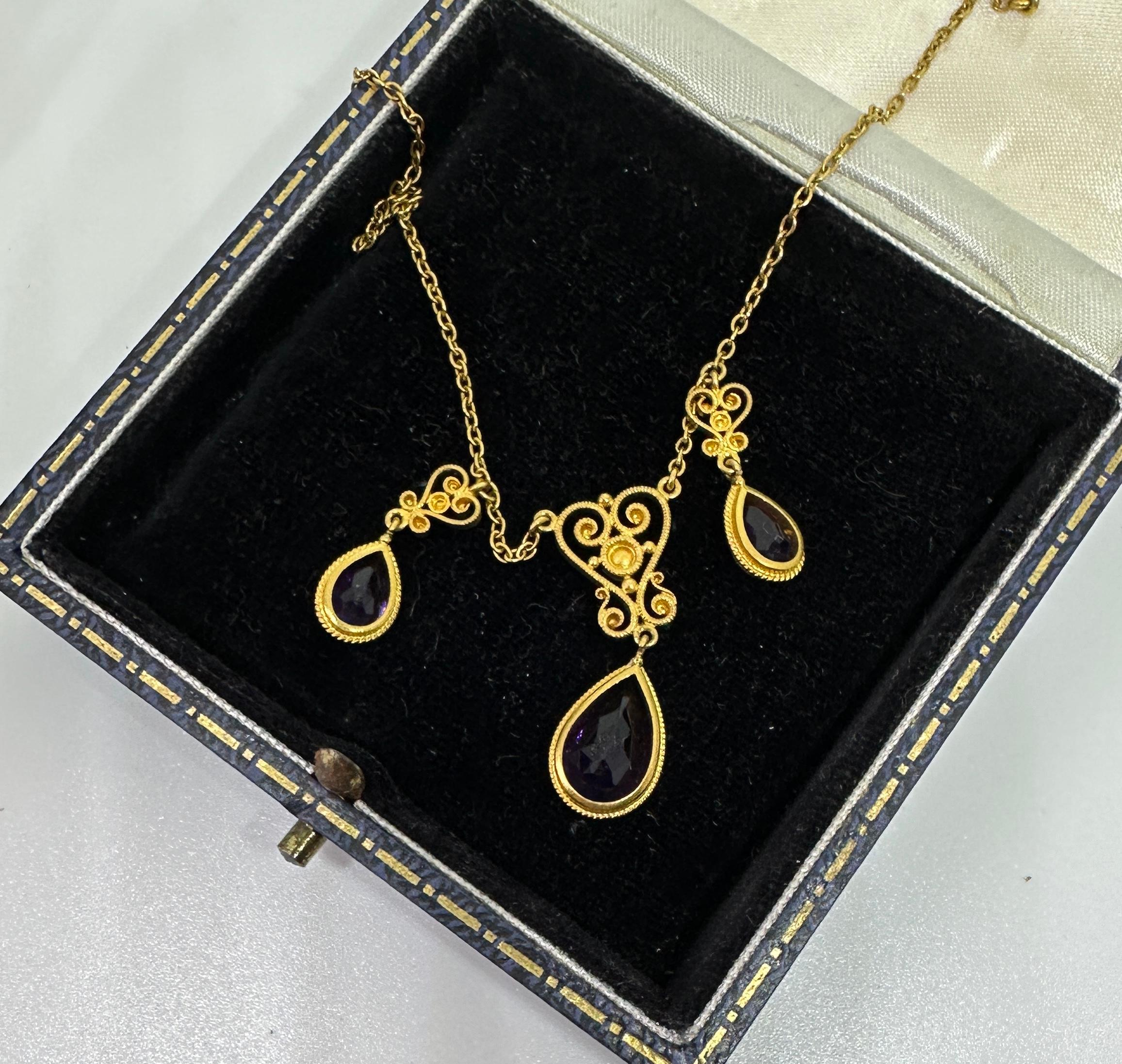 Collar Victoriano Renacimiento Etrusco Amatista Siberiana Oro 14 Kilates Antiguo en venta 6