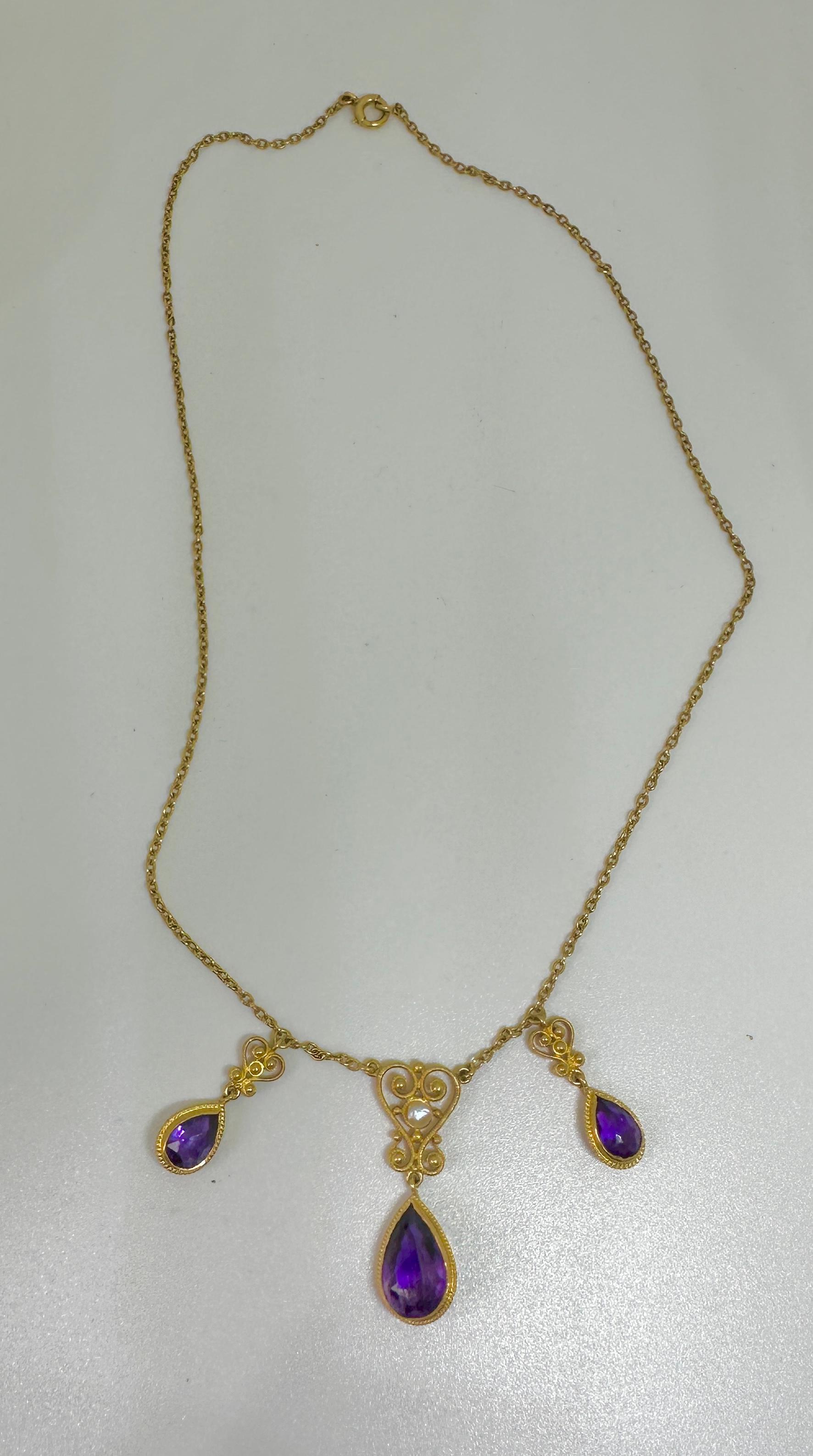 Collar Victoriano Renacimiento Etrusco Amatista Siberiana Oro 14 Kilates Antiguo en venta 2
