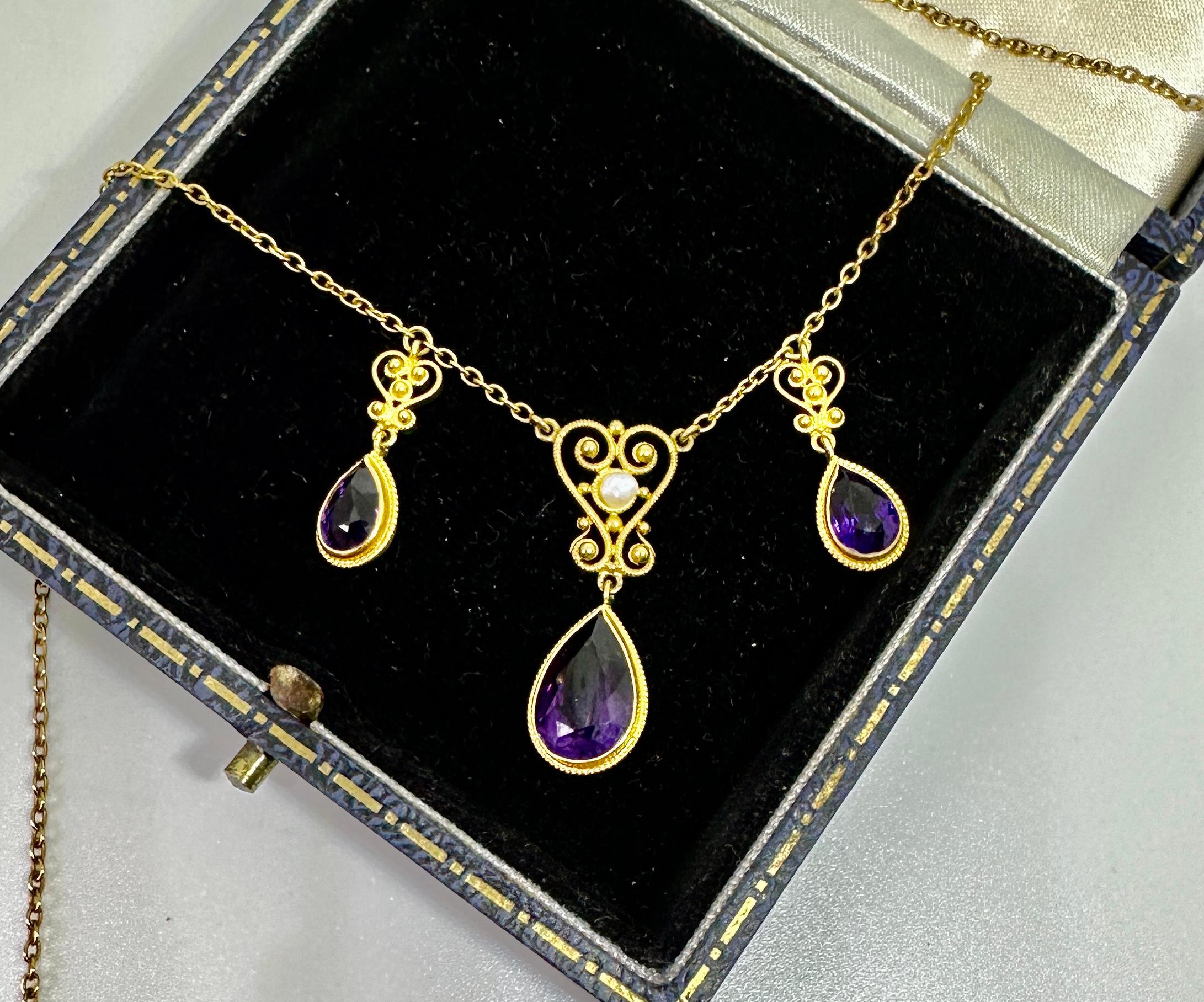 Collar Victoriano Renacimiento Etrusco Amatista Siberiana Oro 14 Kilates Antiguo en venta 4