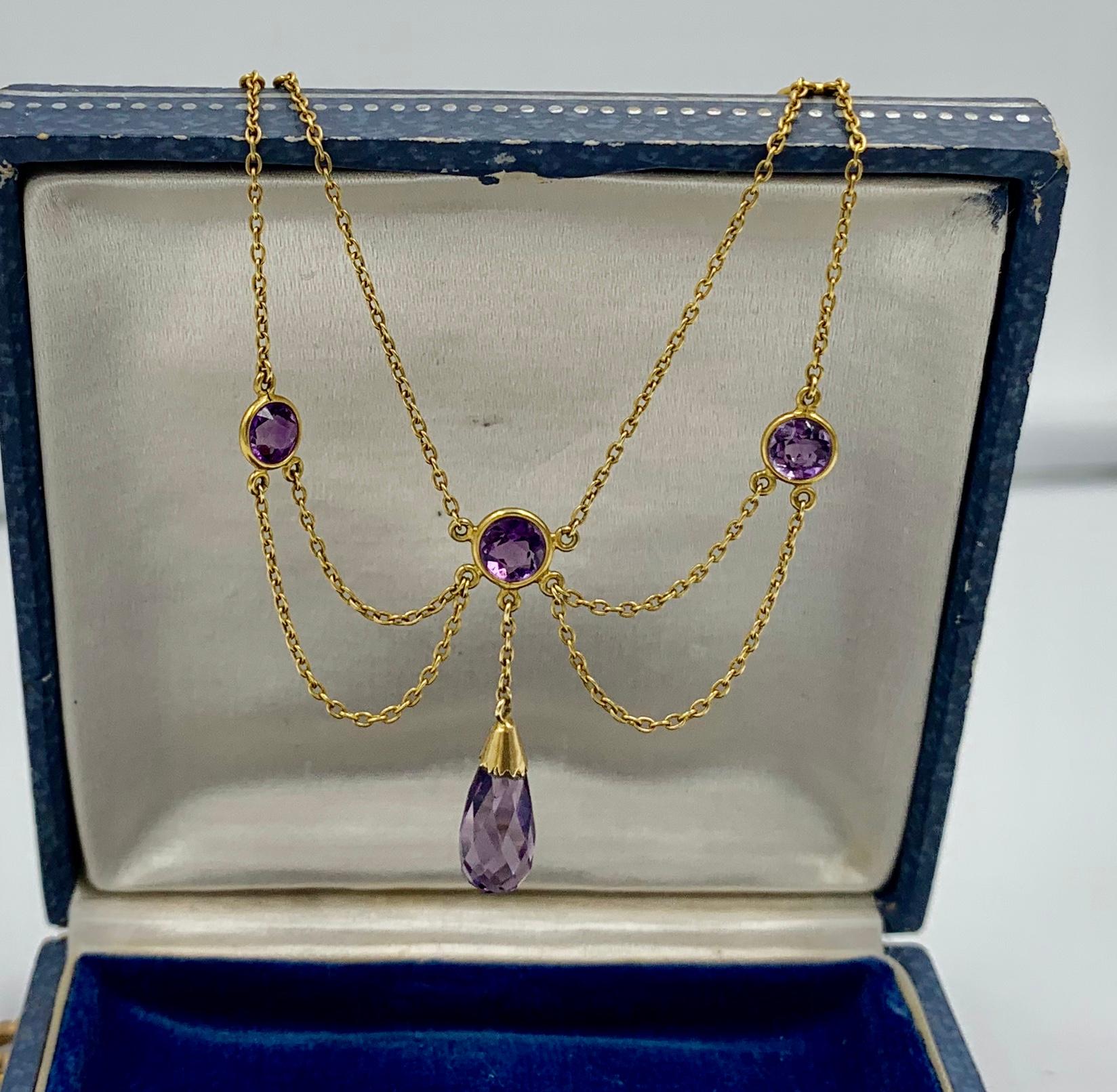 Viktorianische sibirische Amethyst-Festoon-Halskette aus 14 Karat Gold Briolette im Zustand „Hervorragend“ im Angebot in New York, NY