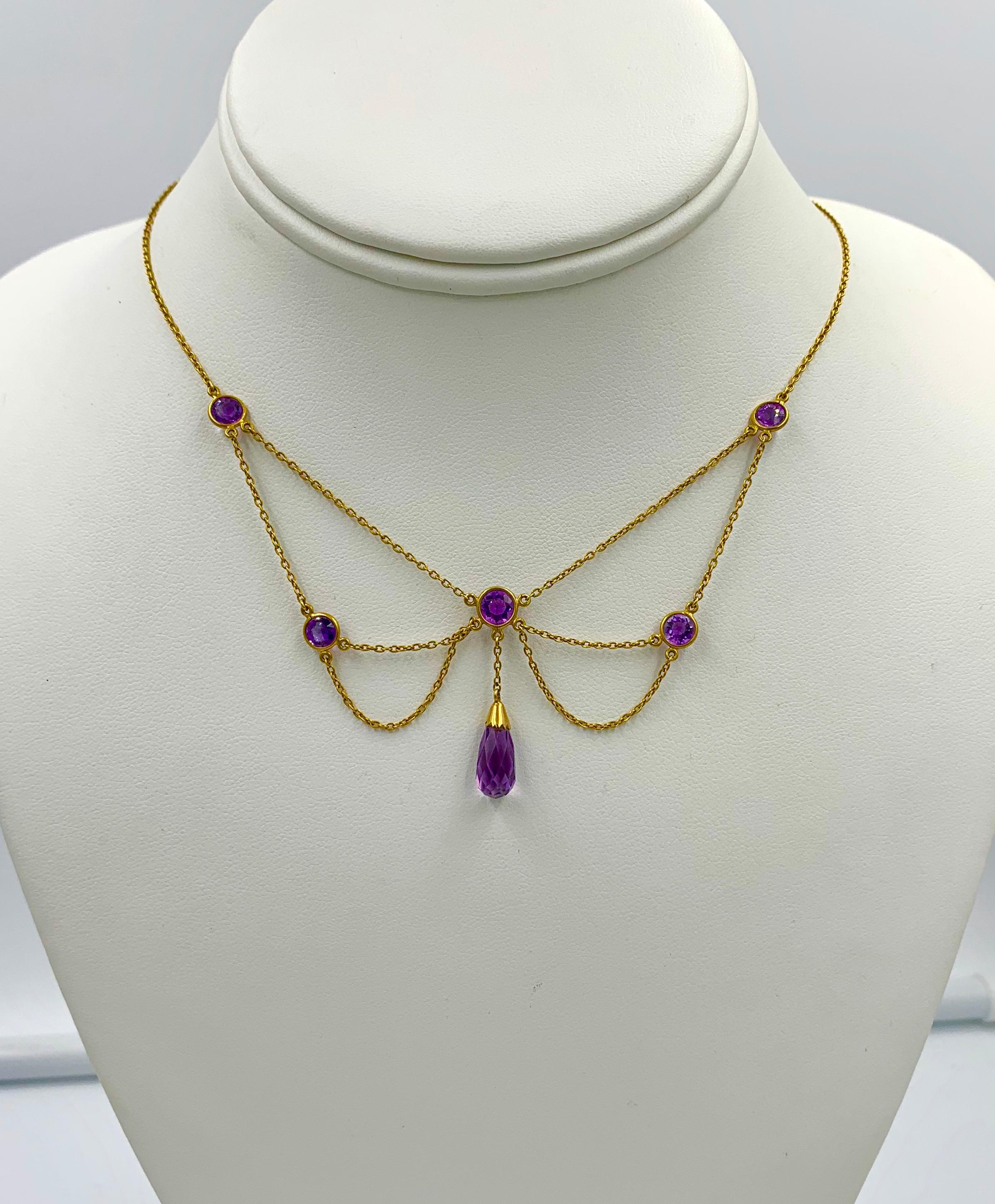 Viktorianische sibirische Amethyst-Festoon-Halskette aus 14 Karat Gold Briolette Damen im Angebot