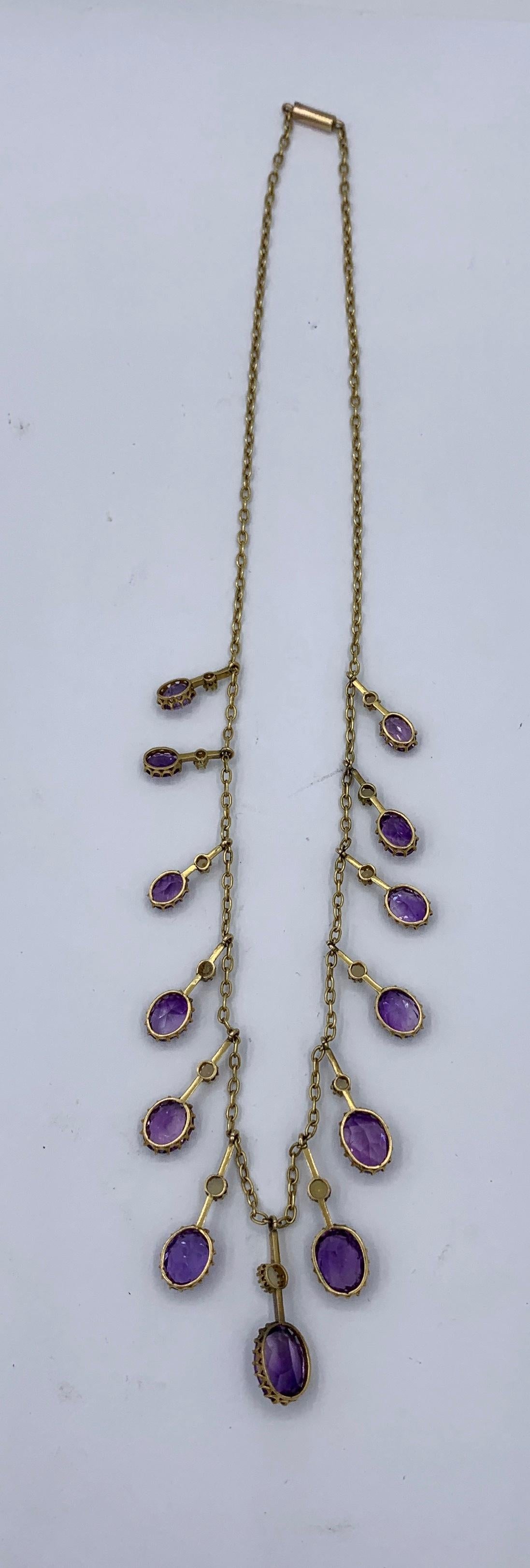 Viktorianische sibirische Amethyst-Perlenkette aus Gold mit antiken Fransen-Tropfen Riviere im Angebot 2