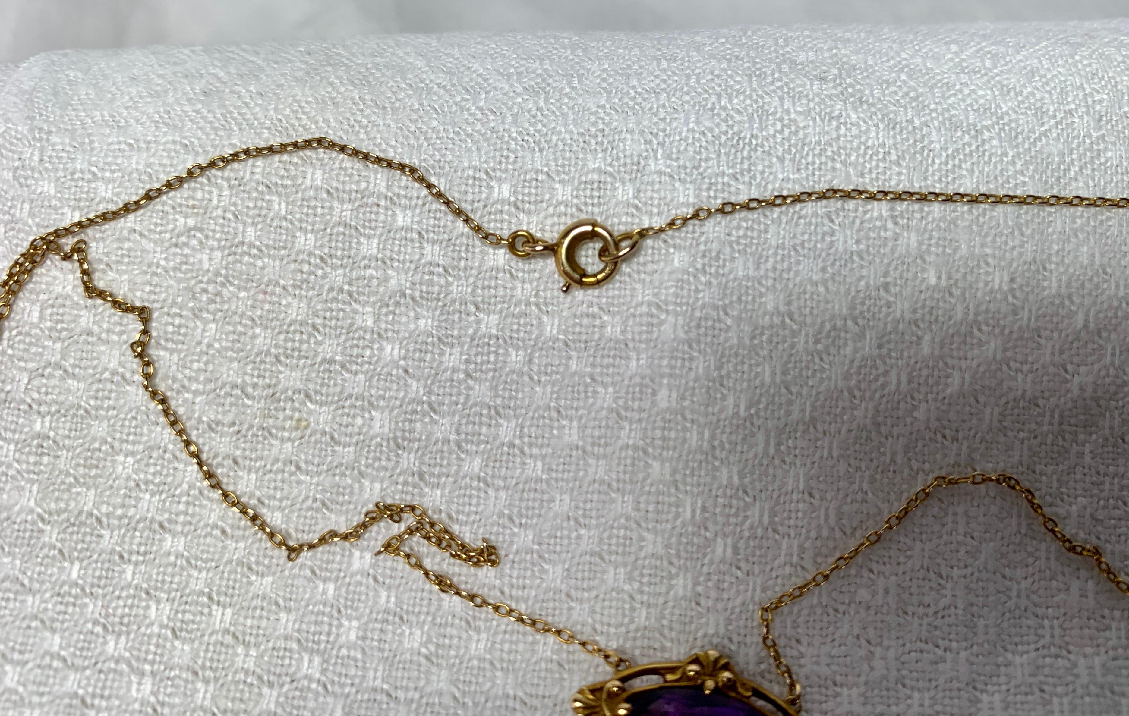 Victorian Siberian Amethyst Pearl Necklace Antique Lavaliere 14 Karat Gold In Good Condition In New York, NY