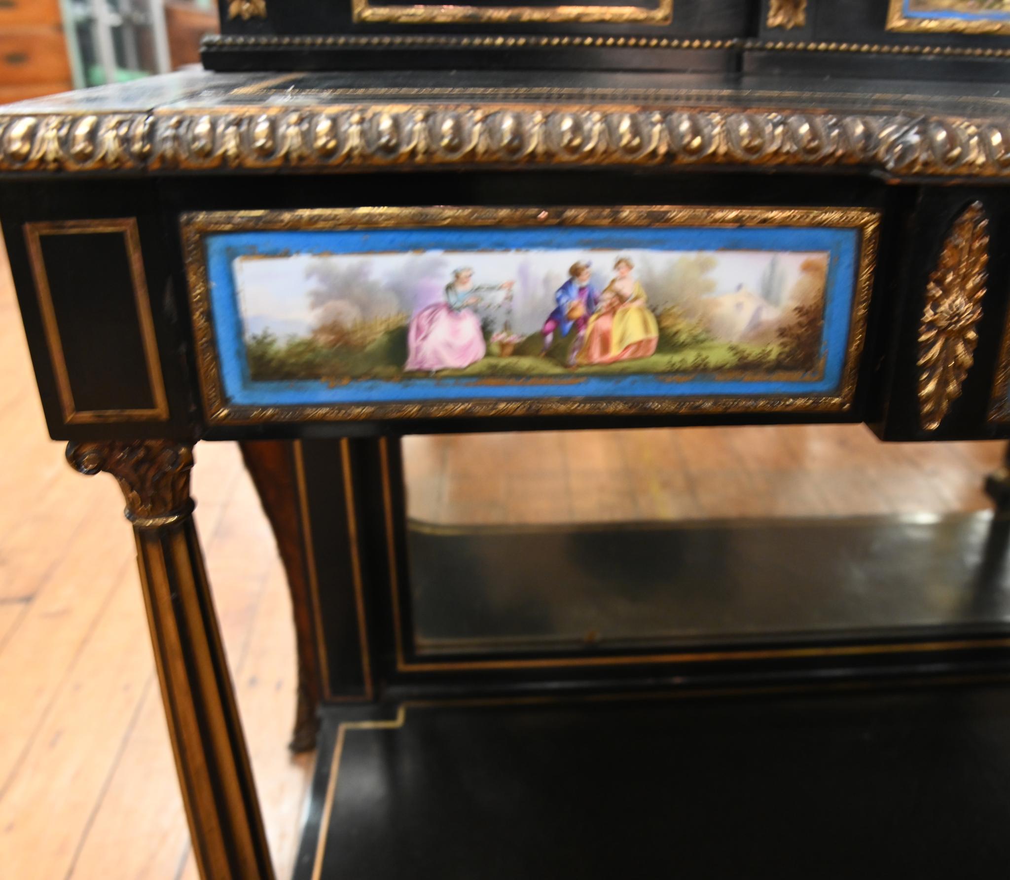 Victorian Side Cabinet Ebonized Sevres Porcelain Plaques 1880 For Sale 5