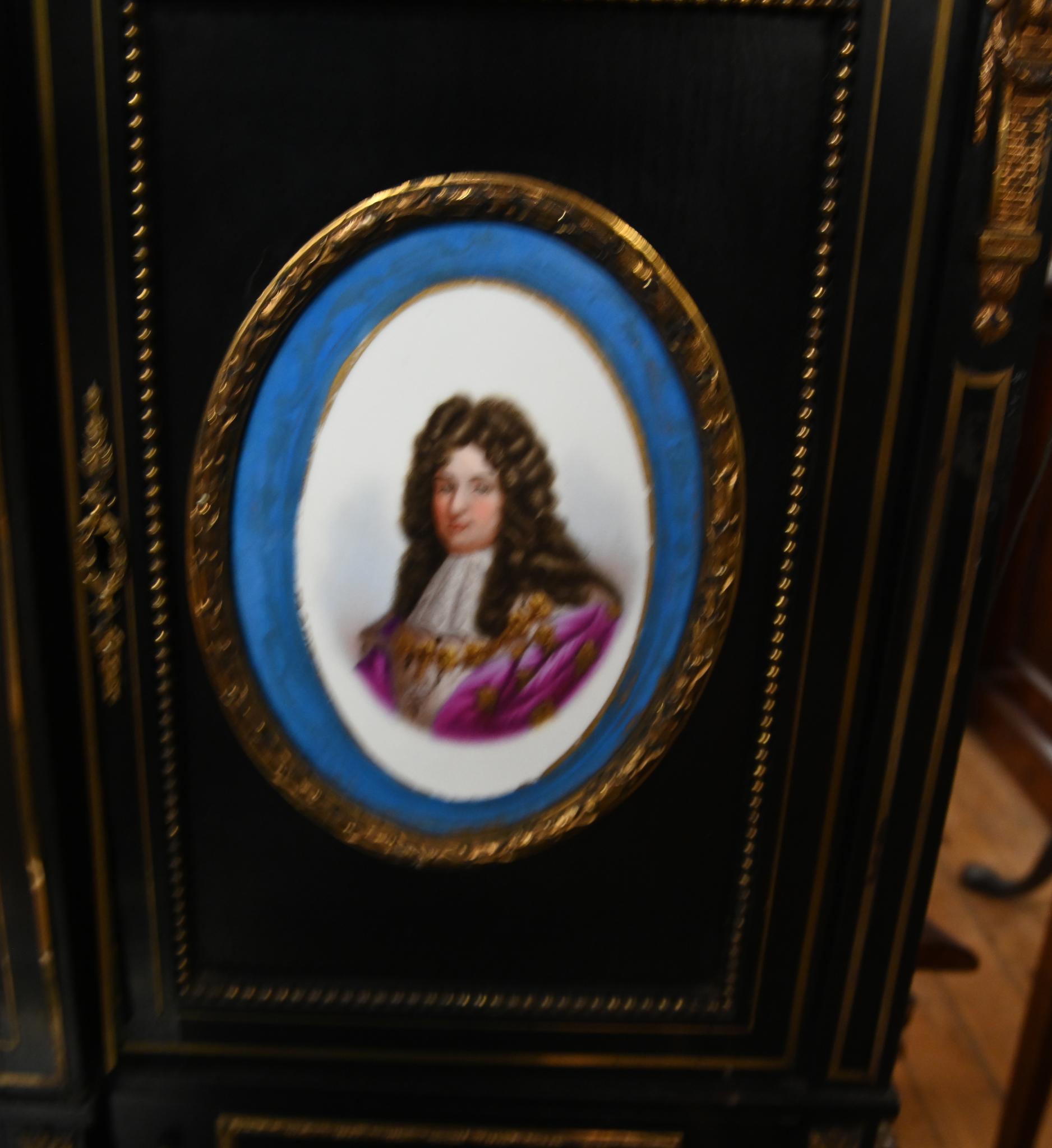 Victorian Side Cabinet Ebonized Sevres Porcelain Plaques 1880 For Sale 7