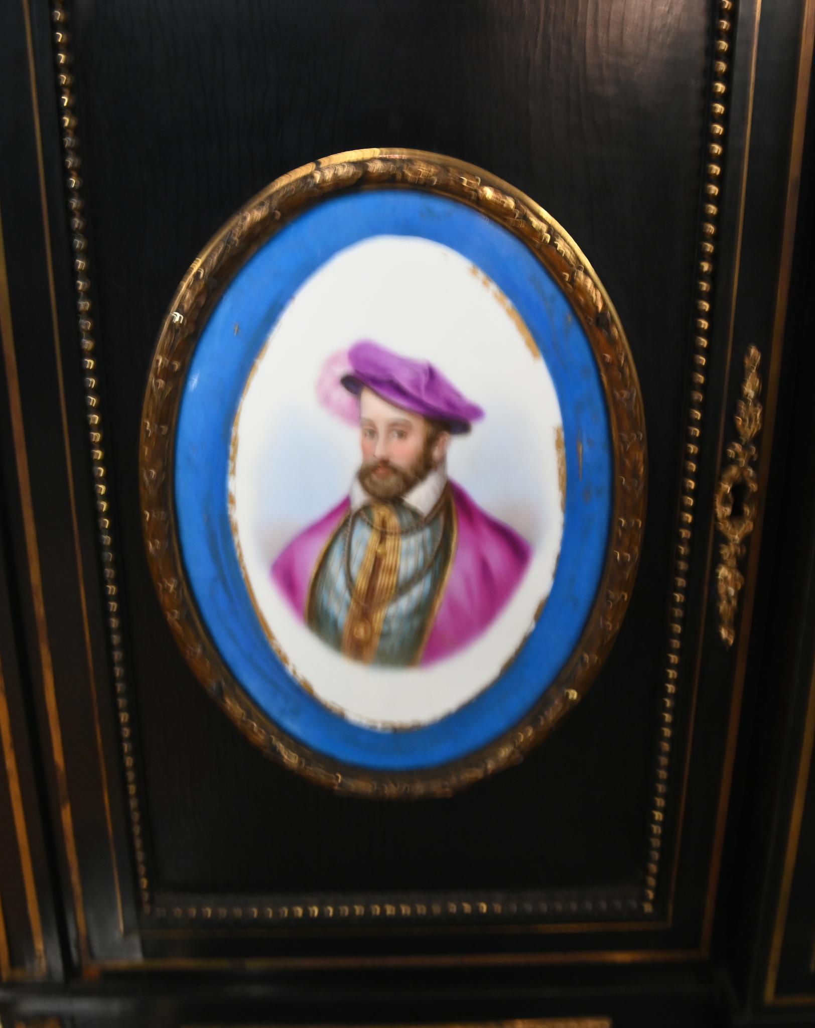 Victorian Side Cabinet Ebonized Sevres Porcelain Plaques 1880 For Sale 8