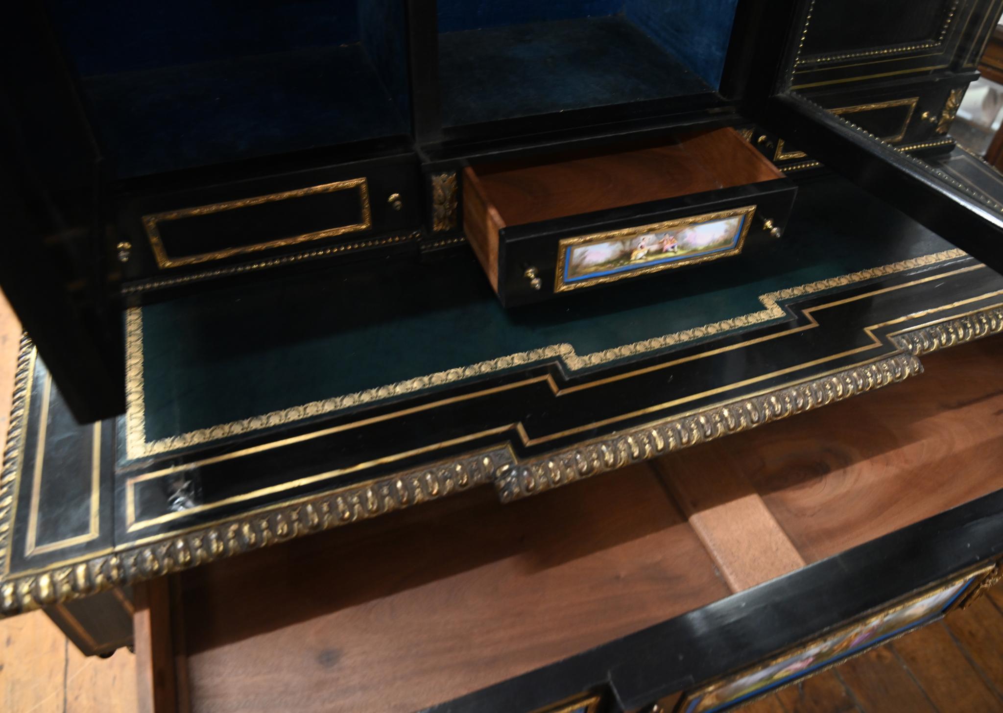 Victorian Side Cabinet Ebonized Sevres Porcelain Plaques 1880 In Good Condition For Sale In Potters Bar, GB
