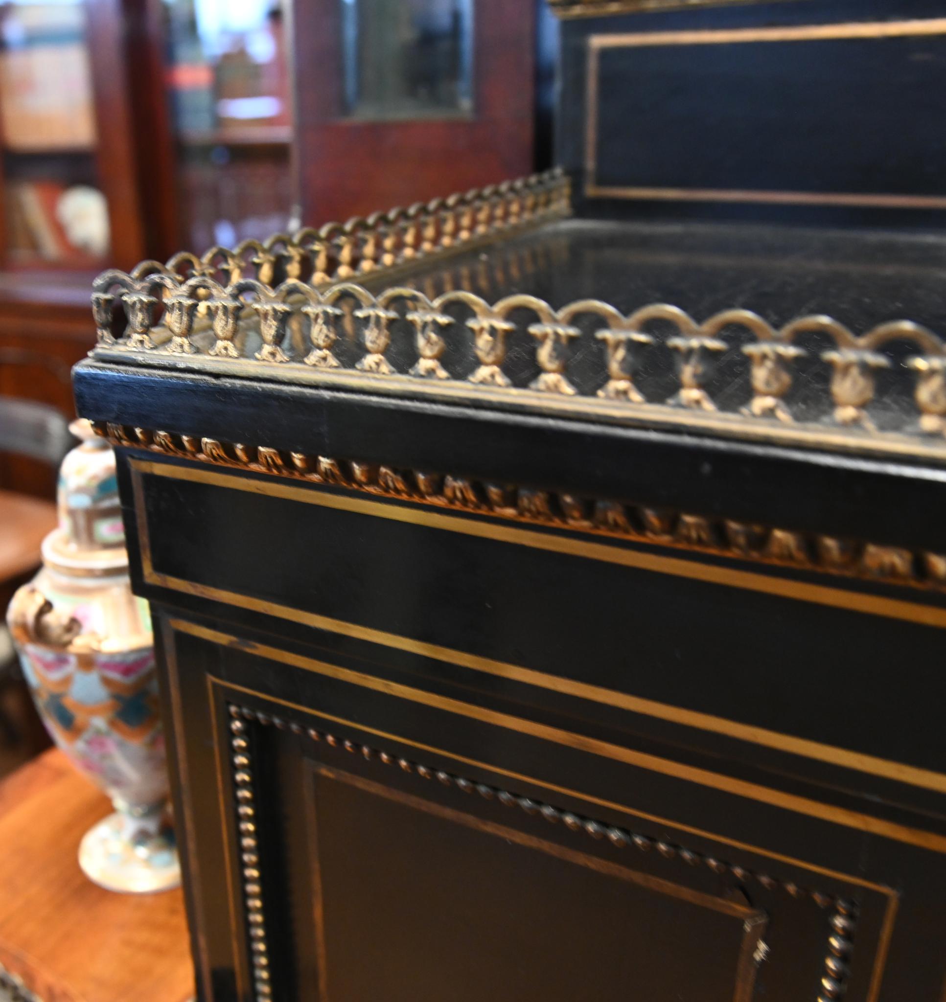 Wood Victorian Side Cabinet Ebonized Sevres Porcelain Plaques 1880 For Sale