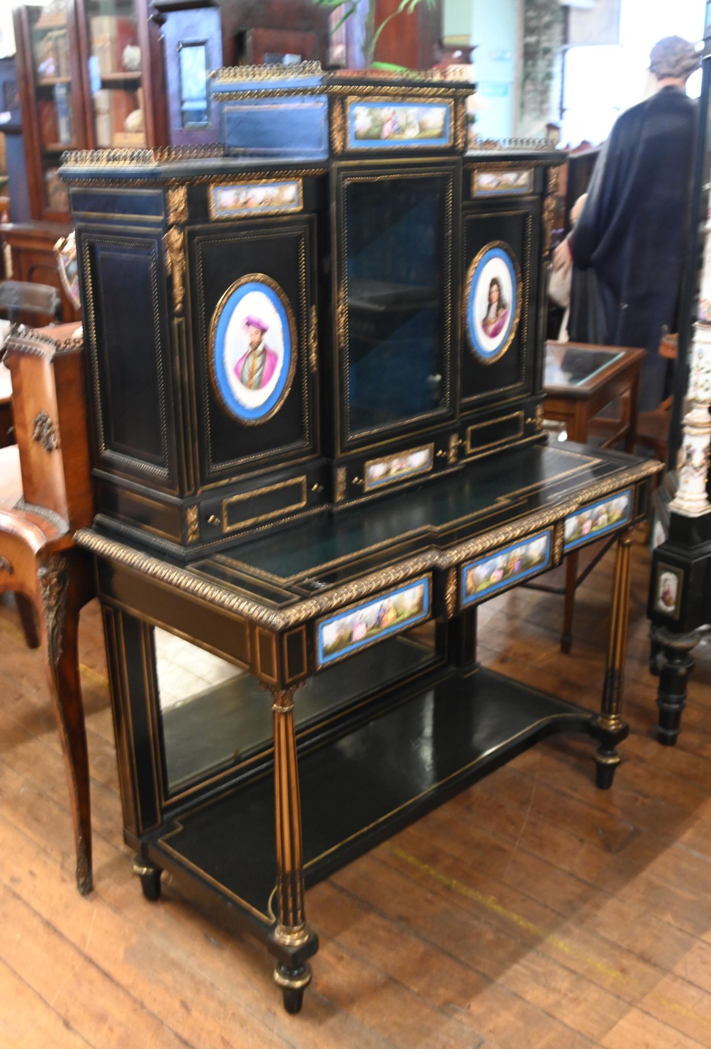 Victorian Side Cabinet Ebonized Sevres Porcelain Plaques 1880 For Sale 1