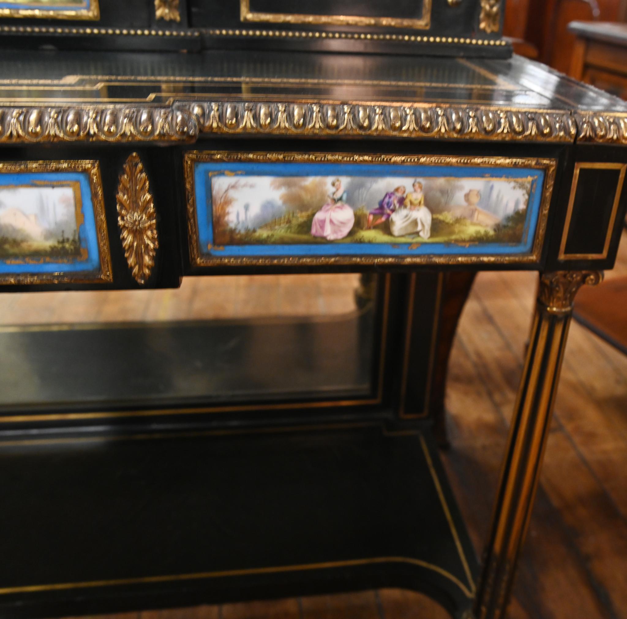 Victorian Side Cabinet Ebonized Sevres Porcelain Plaques 1880 For Sale 2