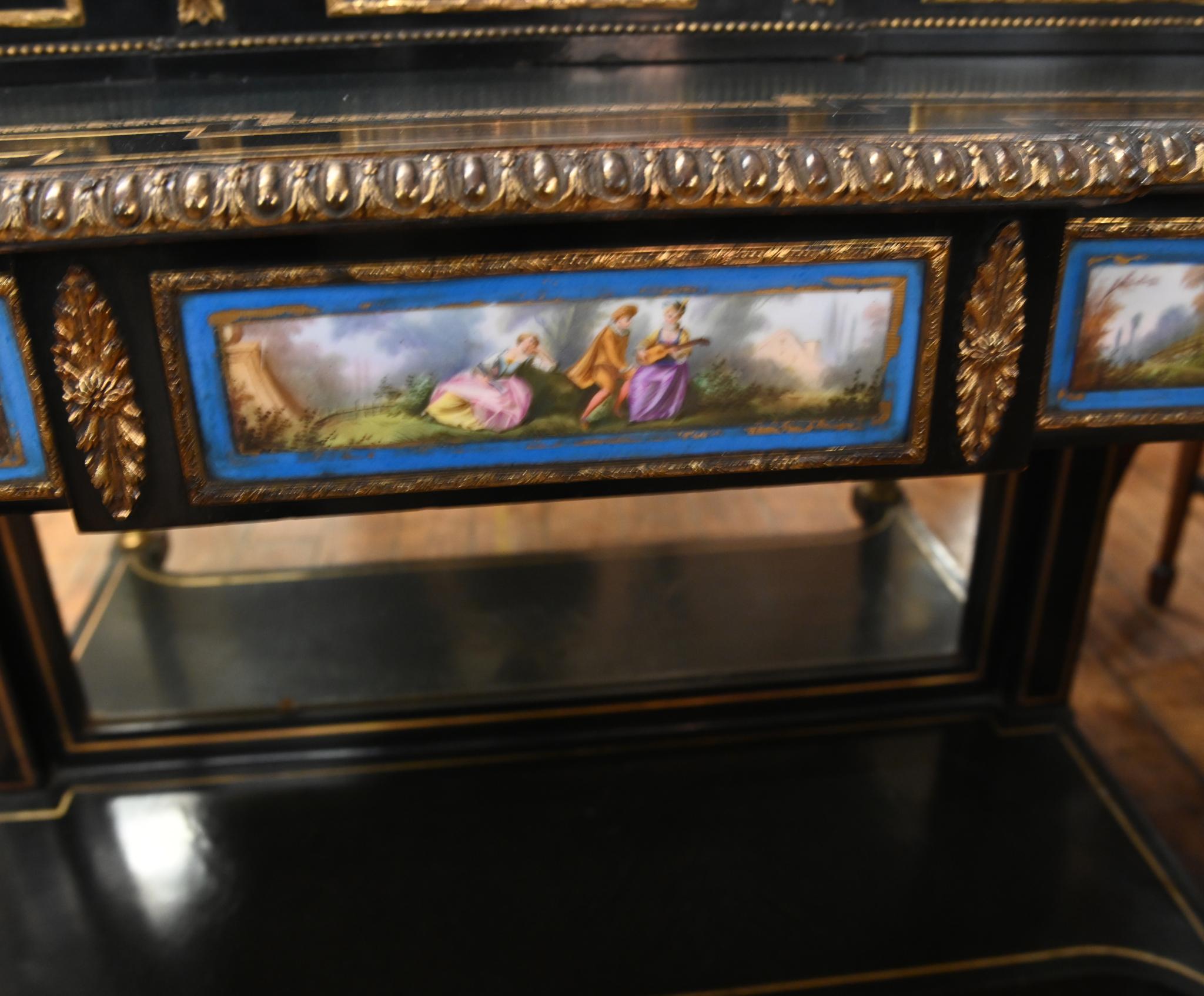 Victorian Side Cabinet Ebonized Sevres Porcelain Plaques 1880 For Sale 3