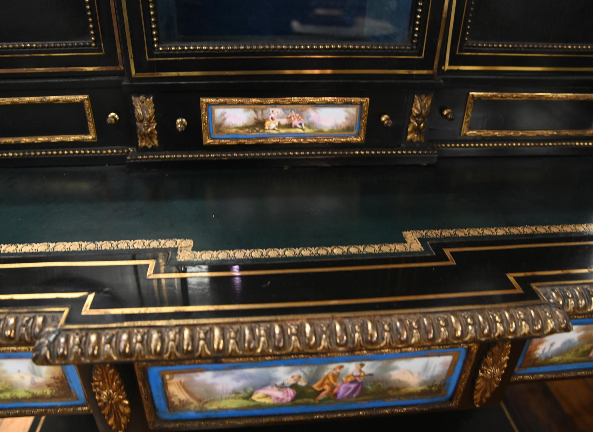 Victorian Side Cabinet Ebonized Sevres Porcelain Plaques 1880 For Sale 4