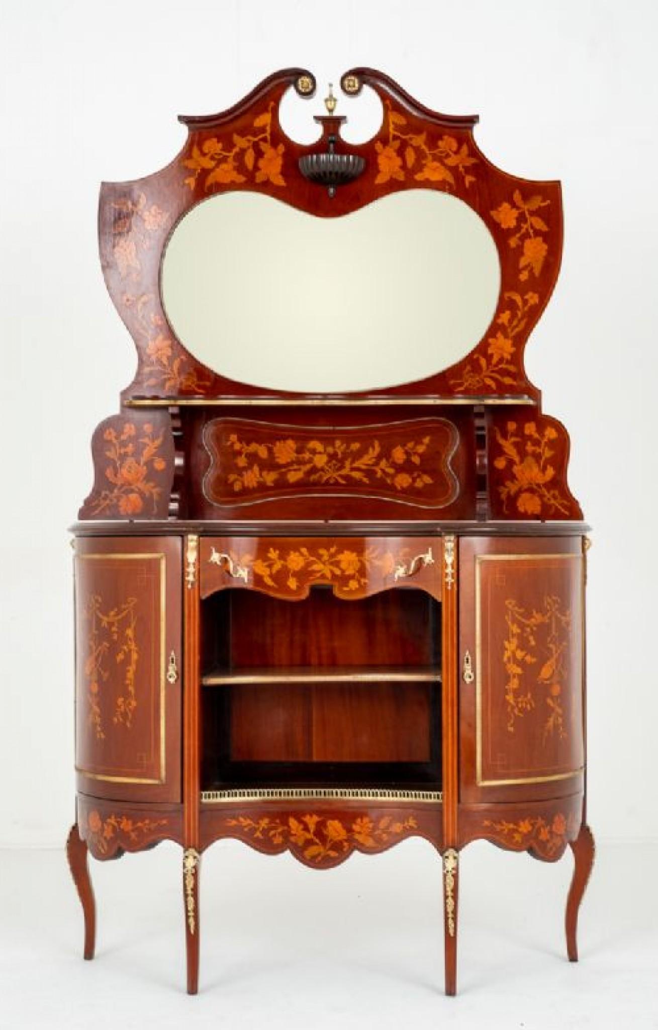 Victorian Side Cabinet Inlay Mirror Console For Sale 8