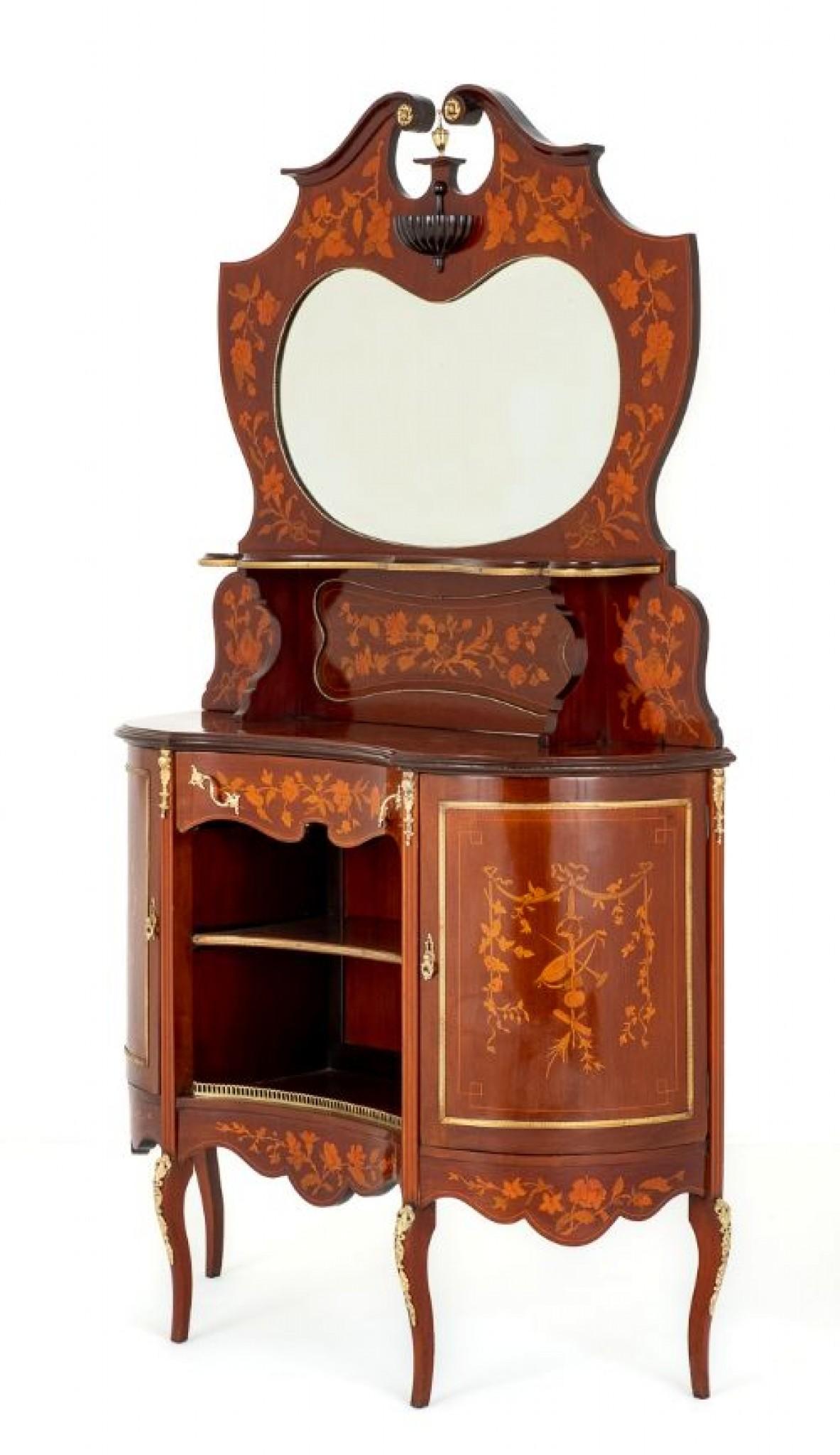 Victorian Side Cabinet Inlay Mirror Console In Good Condition For Sale In Potters Bar, GB