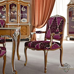 Victorian Side Chair in Walnut Finish and Pink Upholstered Seating by Modenese