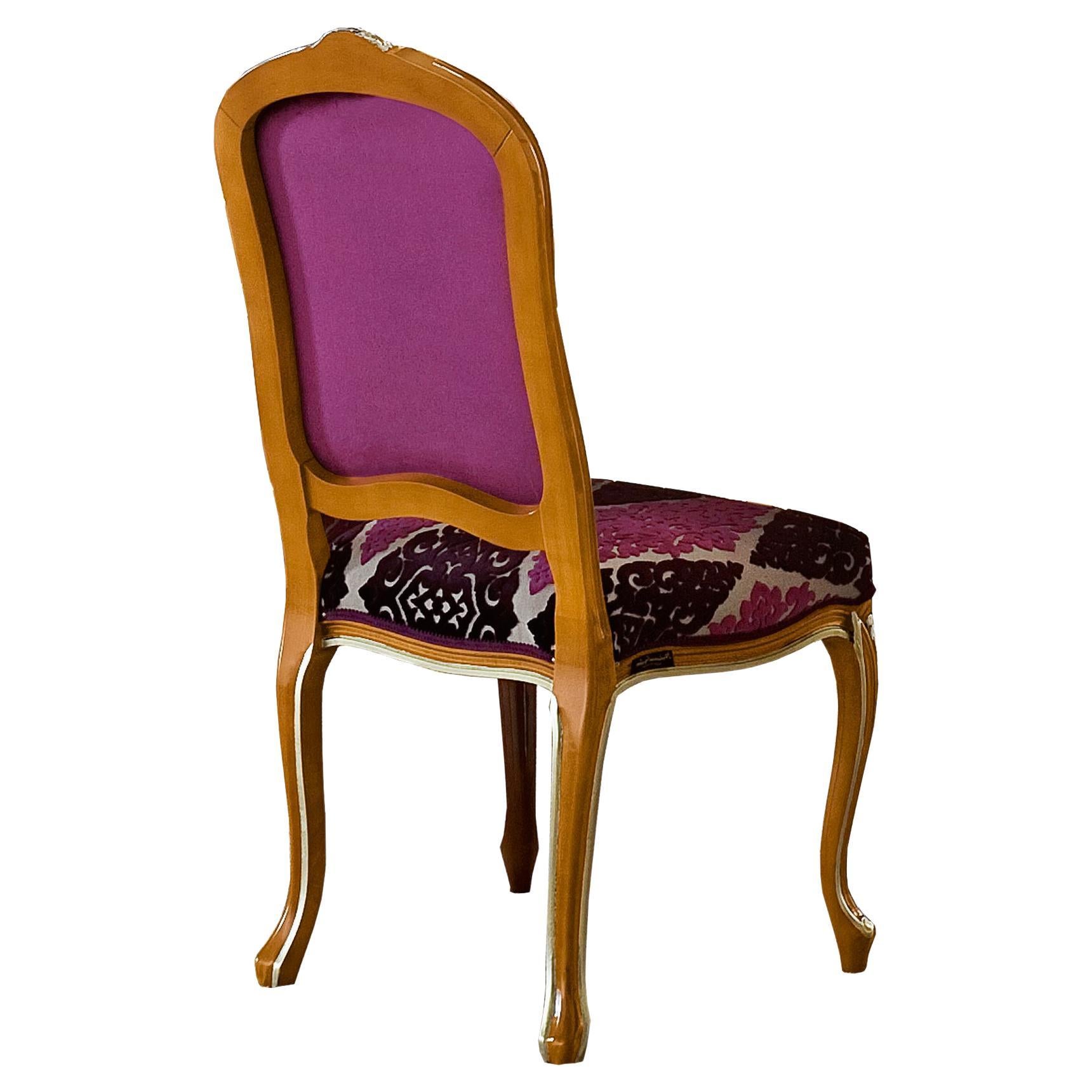 Victorian Side Chair in Walnut Finish and Pink Upholstered Seating by Modenese