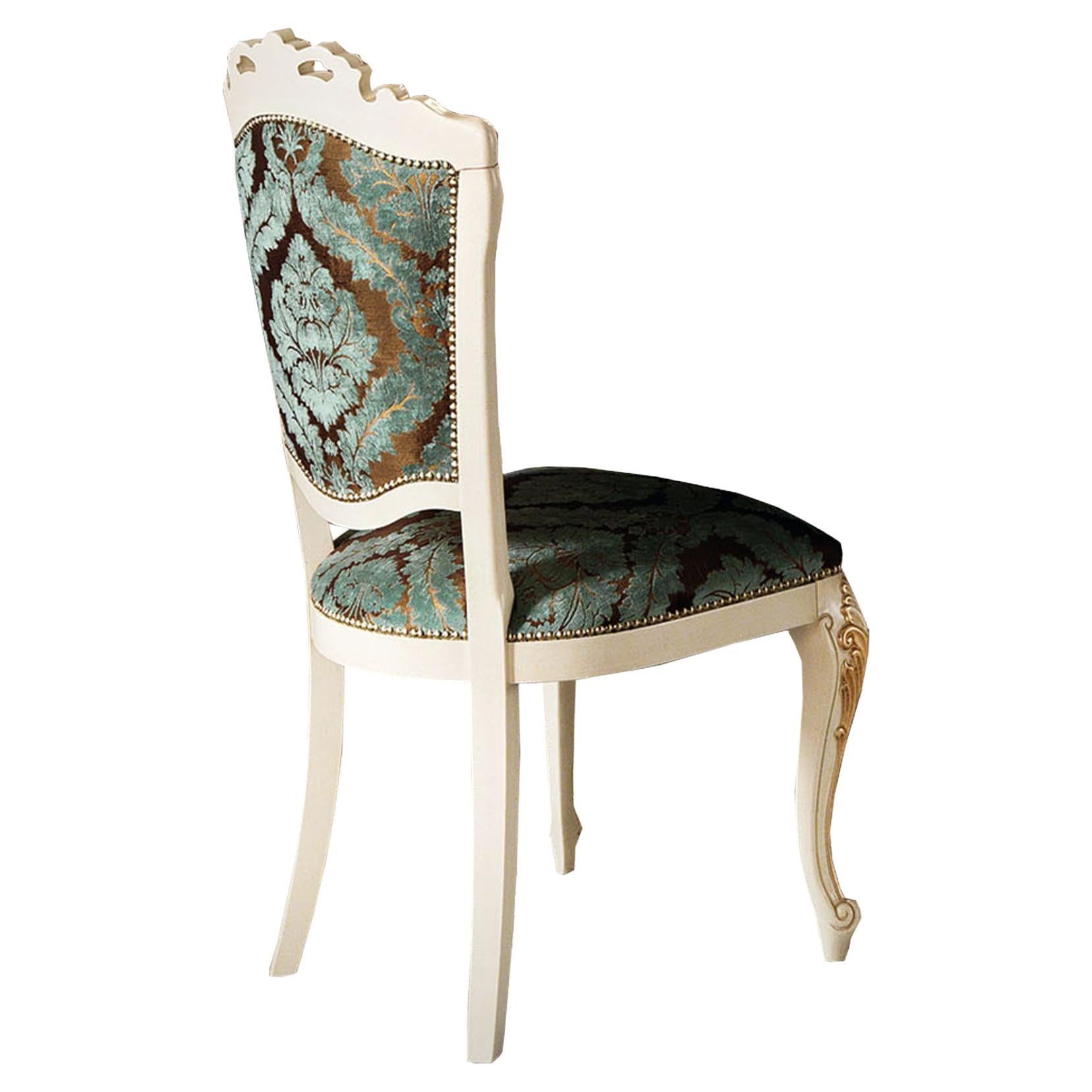 Victorian Side Chair in White Finish and Bluemarine Upholstered Seat by Modenese For Sale