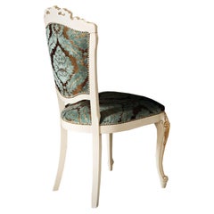 Victorian Side Chair in White Finish and Bluemarine Upholstered Seat by Modenese