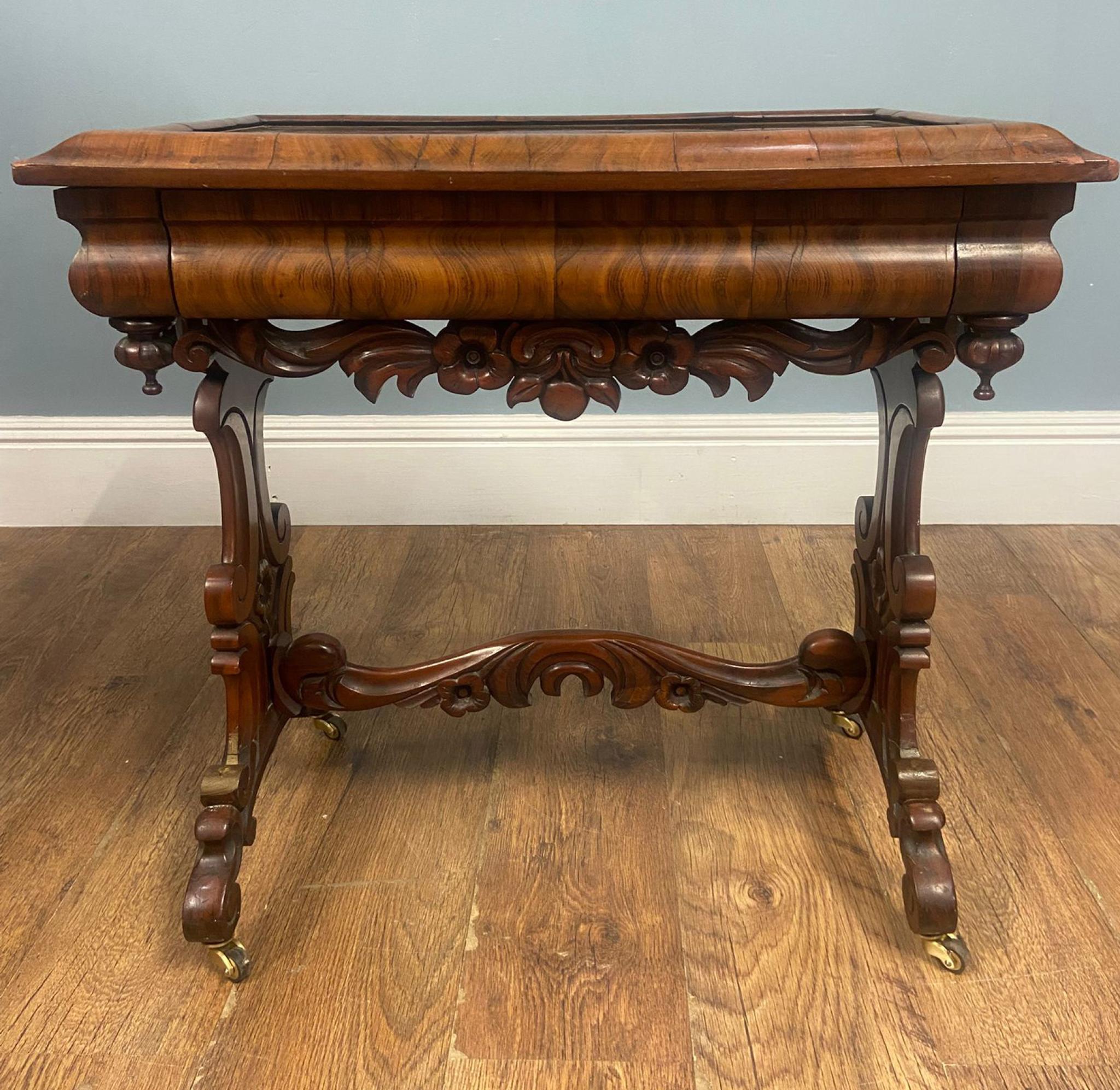 Victorian Side Table Whitby Abbey Painted Reverse Eglomise Walnut 1840 For Sale 6