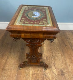 Victorian Side Table Whitby Abbey Painted Reverse Eglomise Walnut 1840