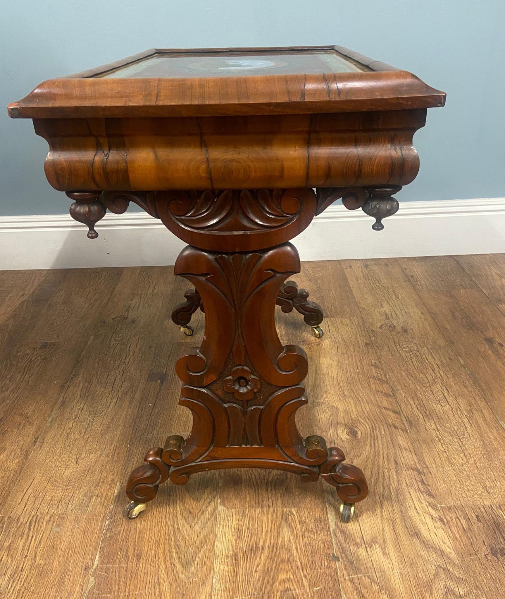 Victorian Side Table Whitby Abbey Painted Reverse Eglomise Walnut 1840 In Good Condition For Sale In Potters Bar, GB