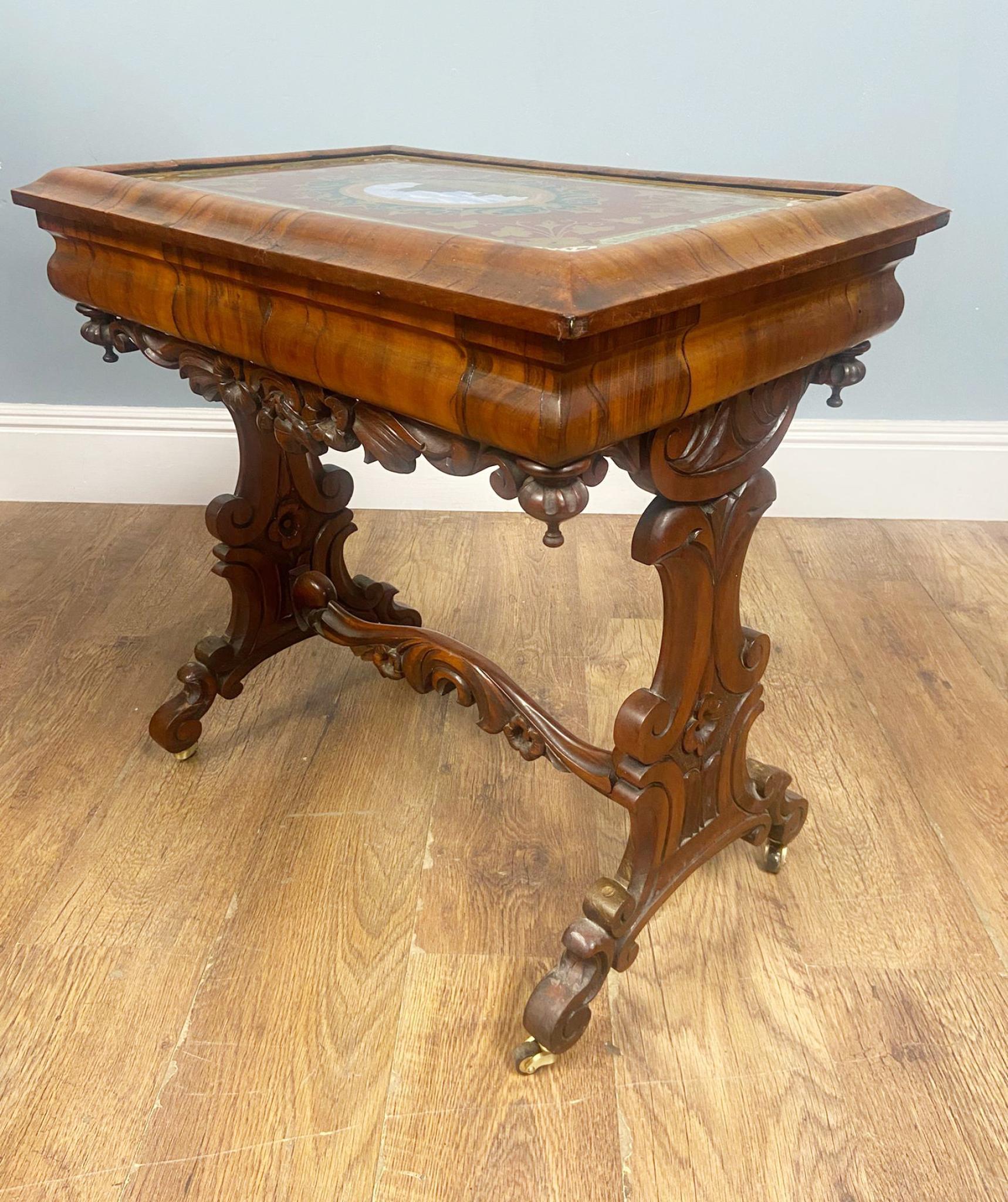 Victorian Side Table Whitby Abbey Painted Reverse Eglomise Walnut 1840 For Sale 3