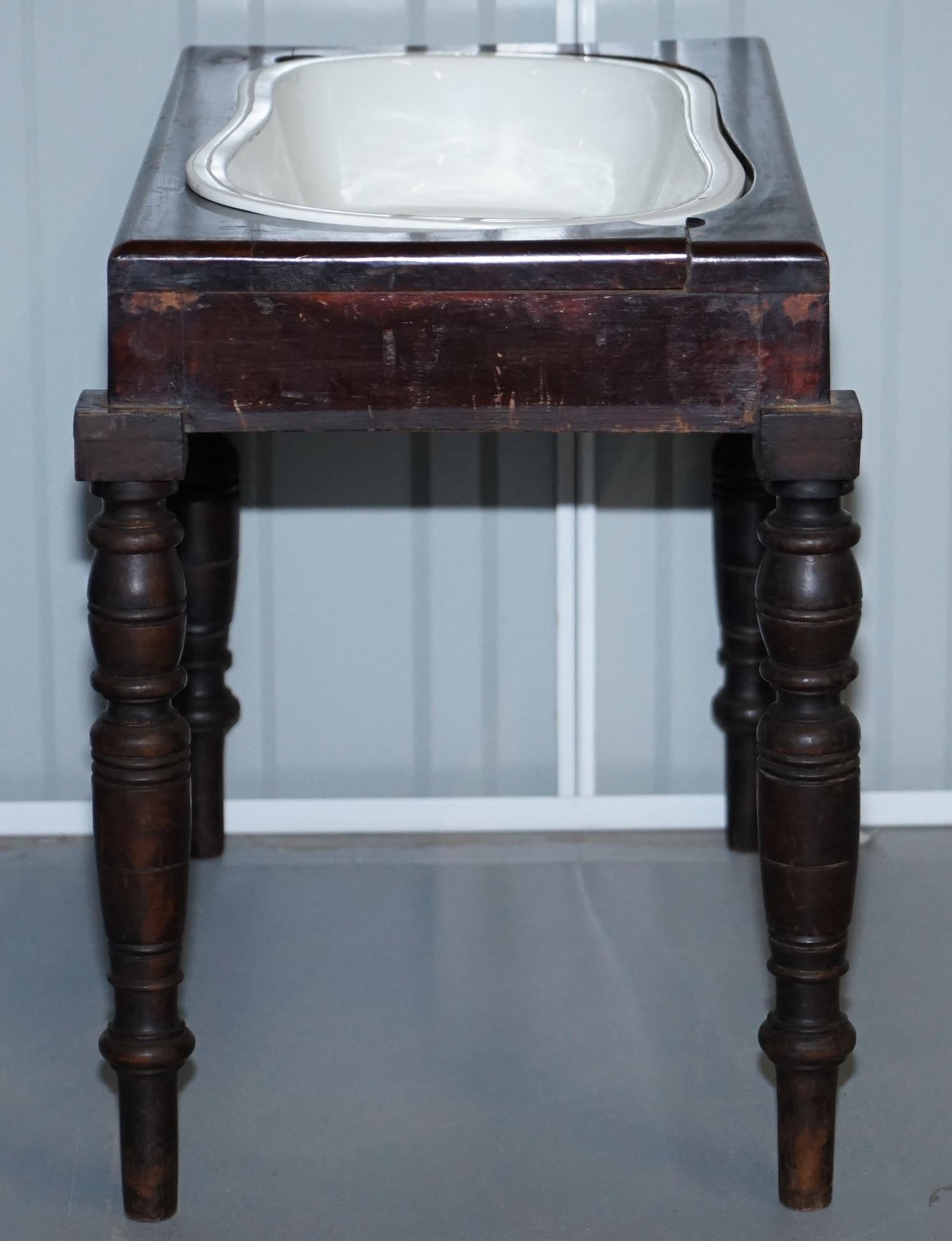 Victorian Side Table with Ceramic Stamped Porcelain Baby or Foot Bath Wash Basin 5