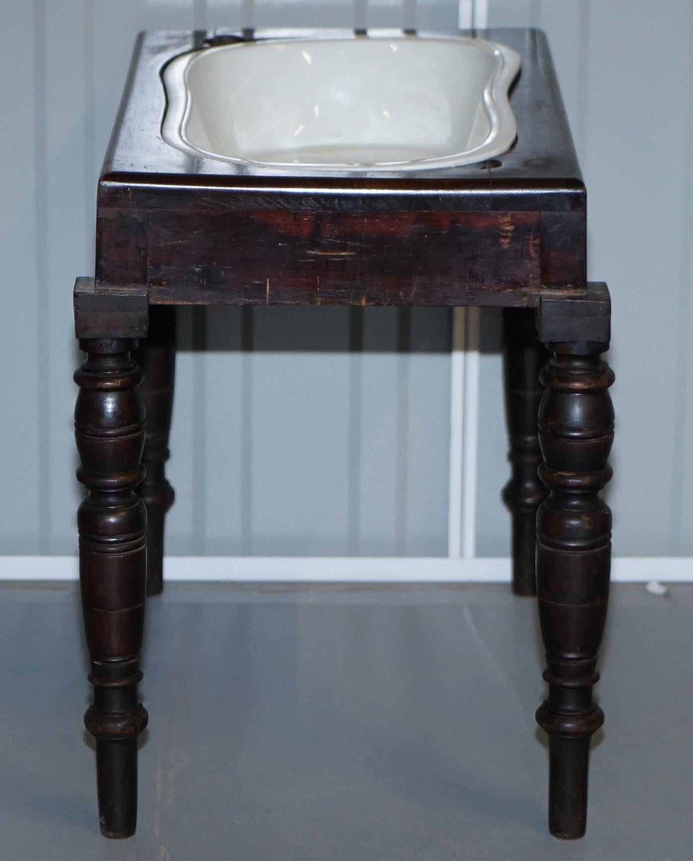 Victorian Side Table with Ceramic Stamped Porcelain Baby or Foot Bath Wash Basin 7