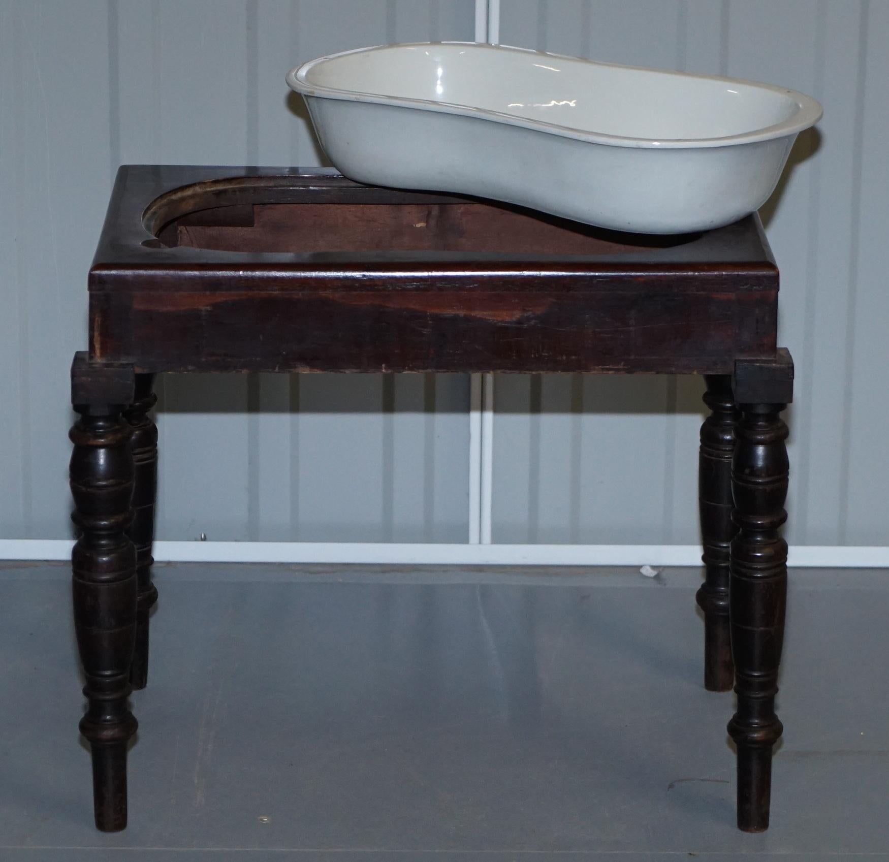 Hand-Crafted Victorian Side Table with Ceramic Stamped Porcelain Baby or Foot Bath Wash Basin