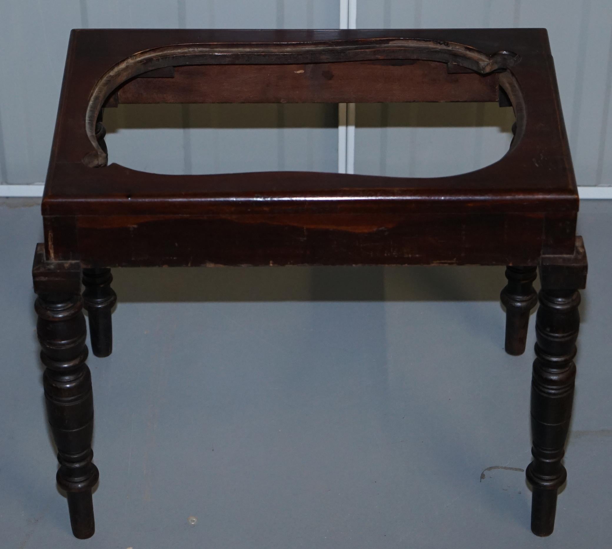 19th Century Victorian Side Table with Ceramic Stamped Porcelain Baby or Foot Bath Wash Basin