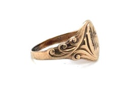 Victorian Signet Ring "M" Antique Original 1880's Yellow Gold Trademarked