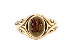 Bague de signalisation victorienne « M » en or jaune d'origine des années 1880, marque de fabrique