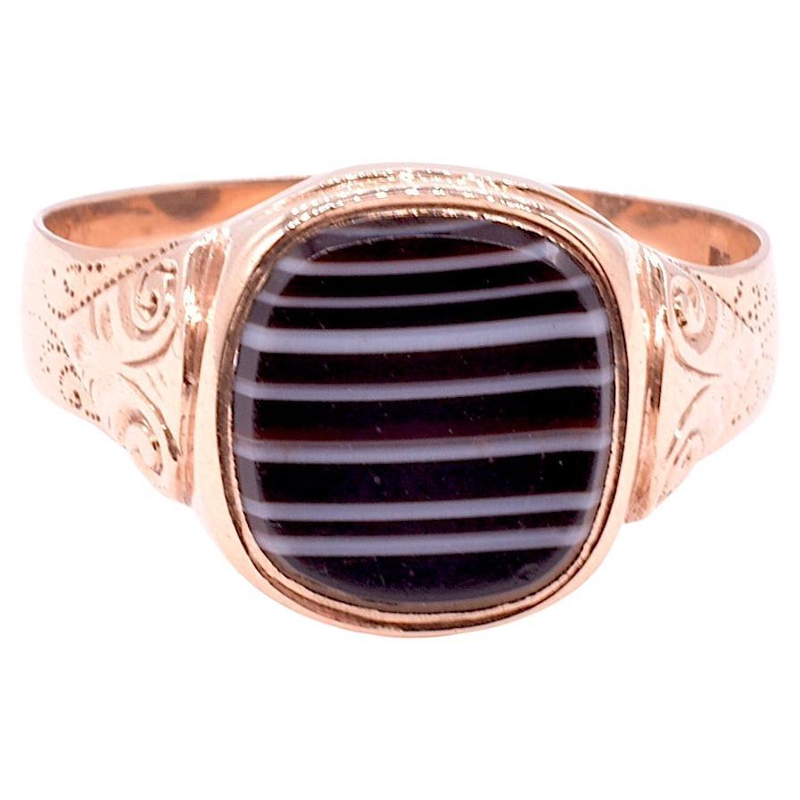 Victorian Signet Ring of 12K & Banded Agate