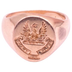 Antique Victorian Signet Ring with Image of Phoenix, "Perit Ut Vivat", circa 1890