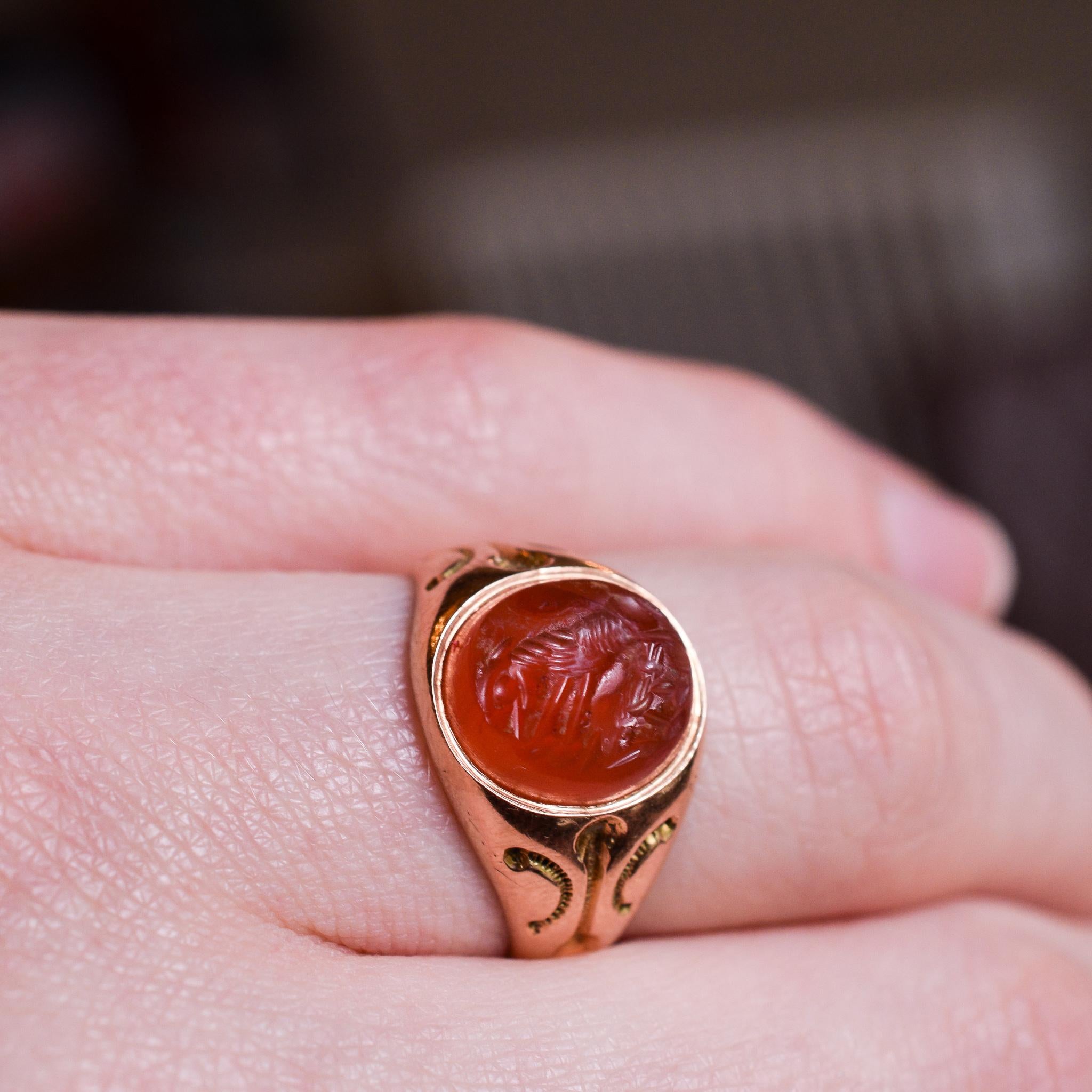 Women's or Men's Victorian Signet Ring with Roman She-Wolf Intaglio